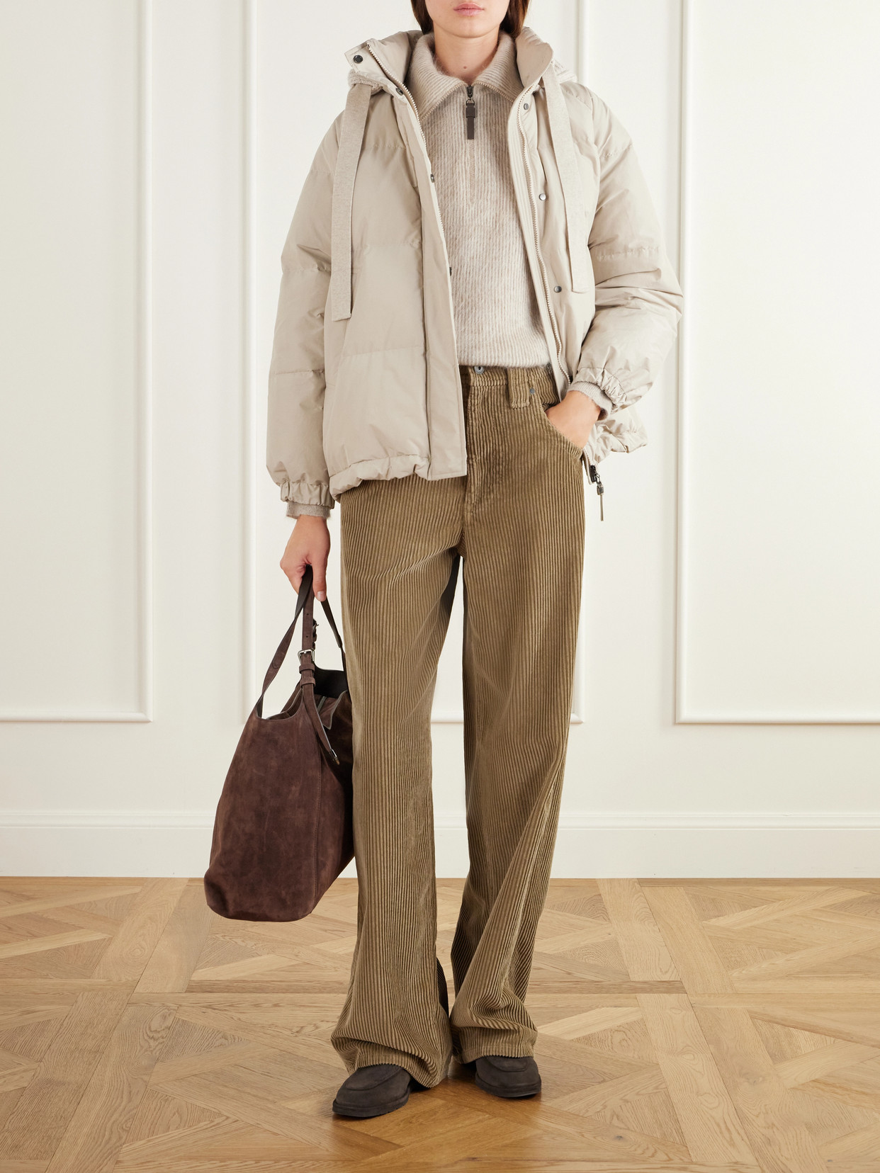 Hooded Quilted Padded Cashmere-Trimmed Cotton-Blend Jacket
