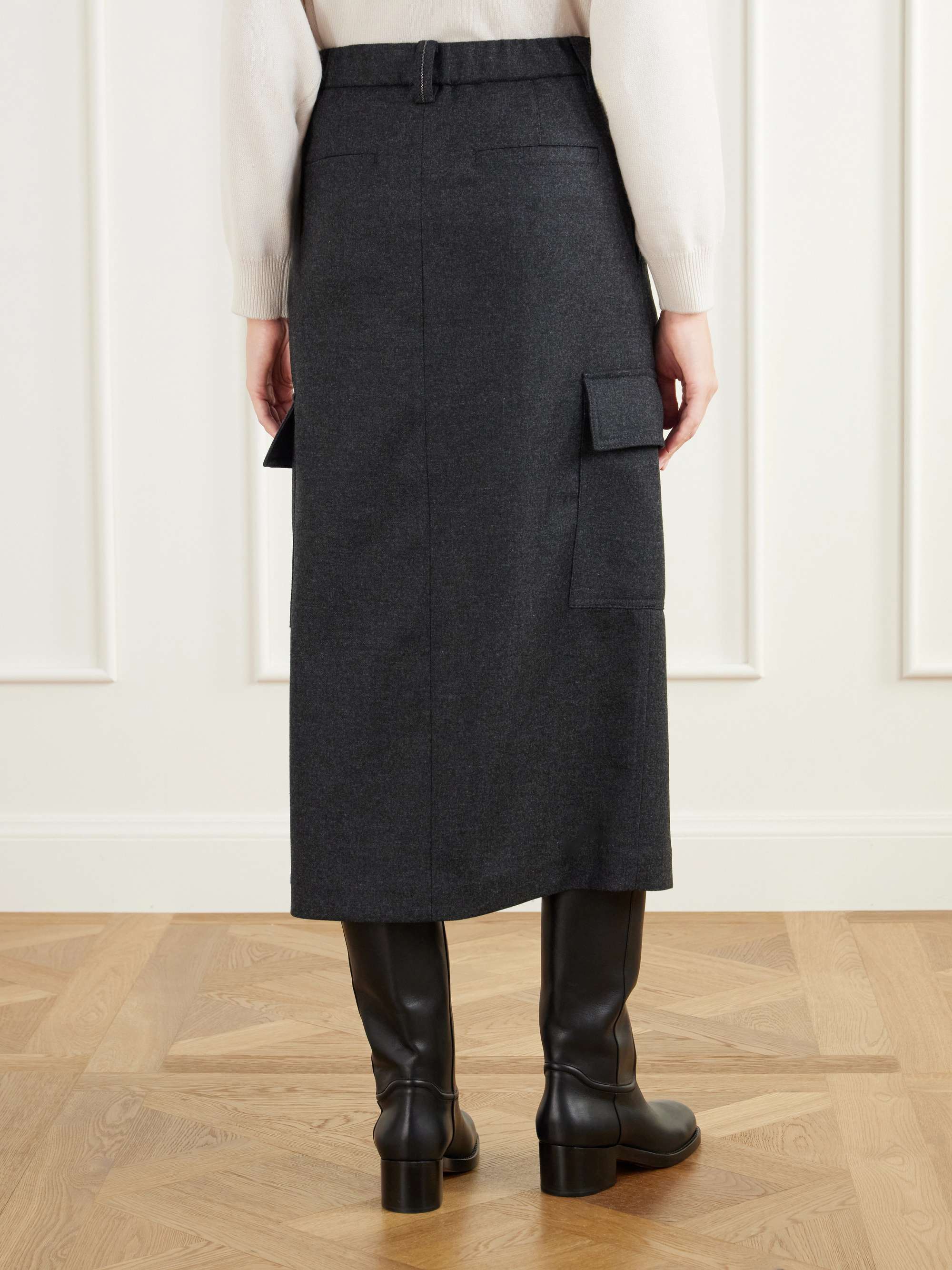 BRUNELLO CUCINELLI Pleated wool and cashmere-blend twill midi