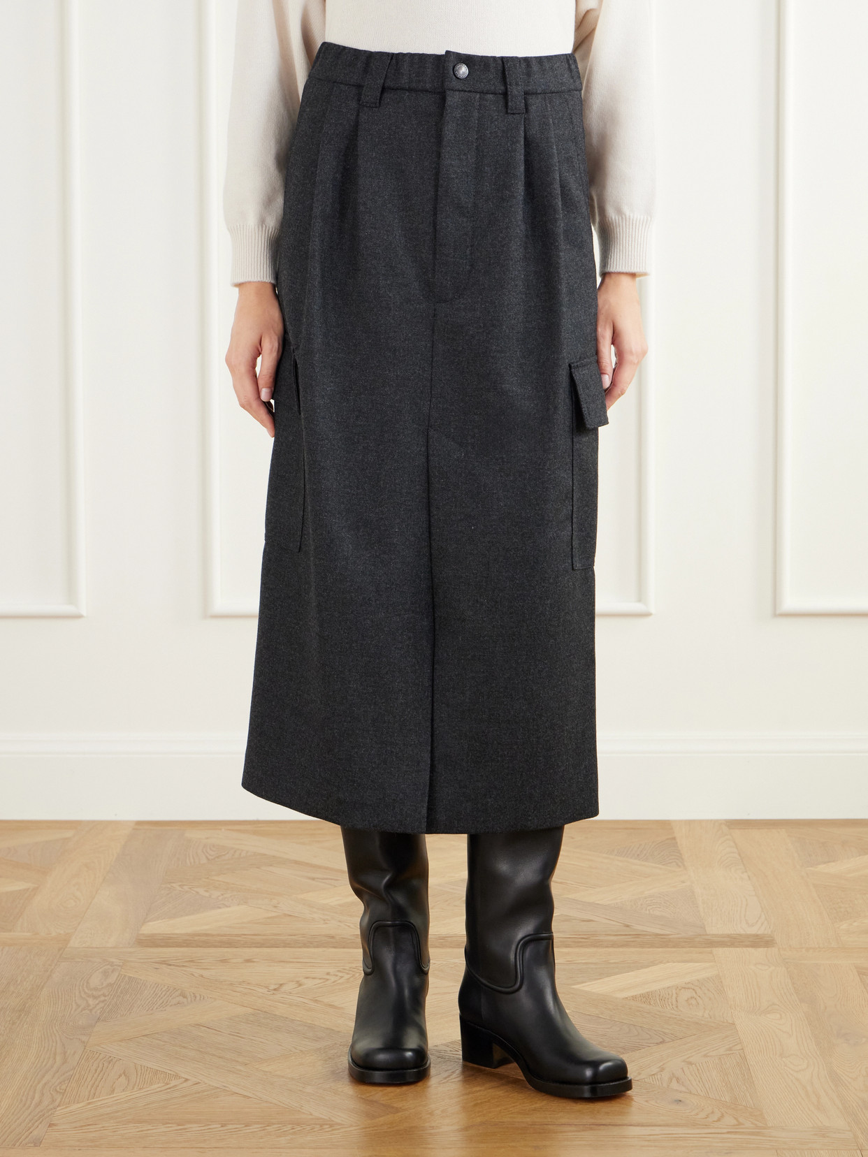 Pleated Wool And Cashmere-Blend Twill Midi