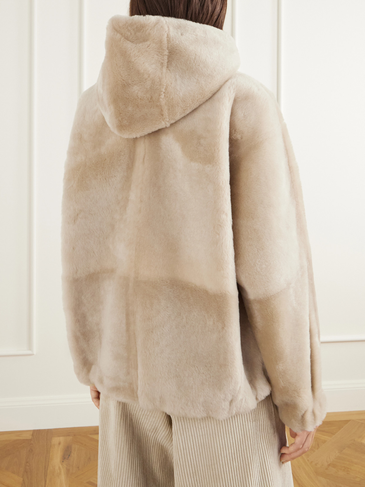 Reversible Hooded Monili-Embellished Leather And Shearling Jacket