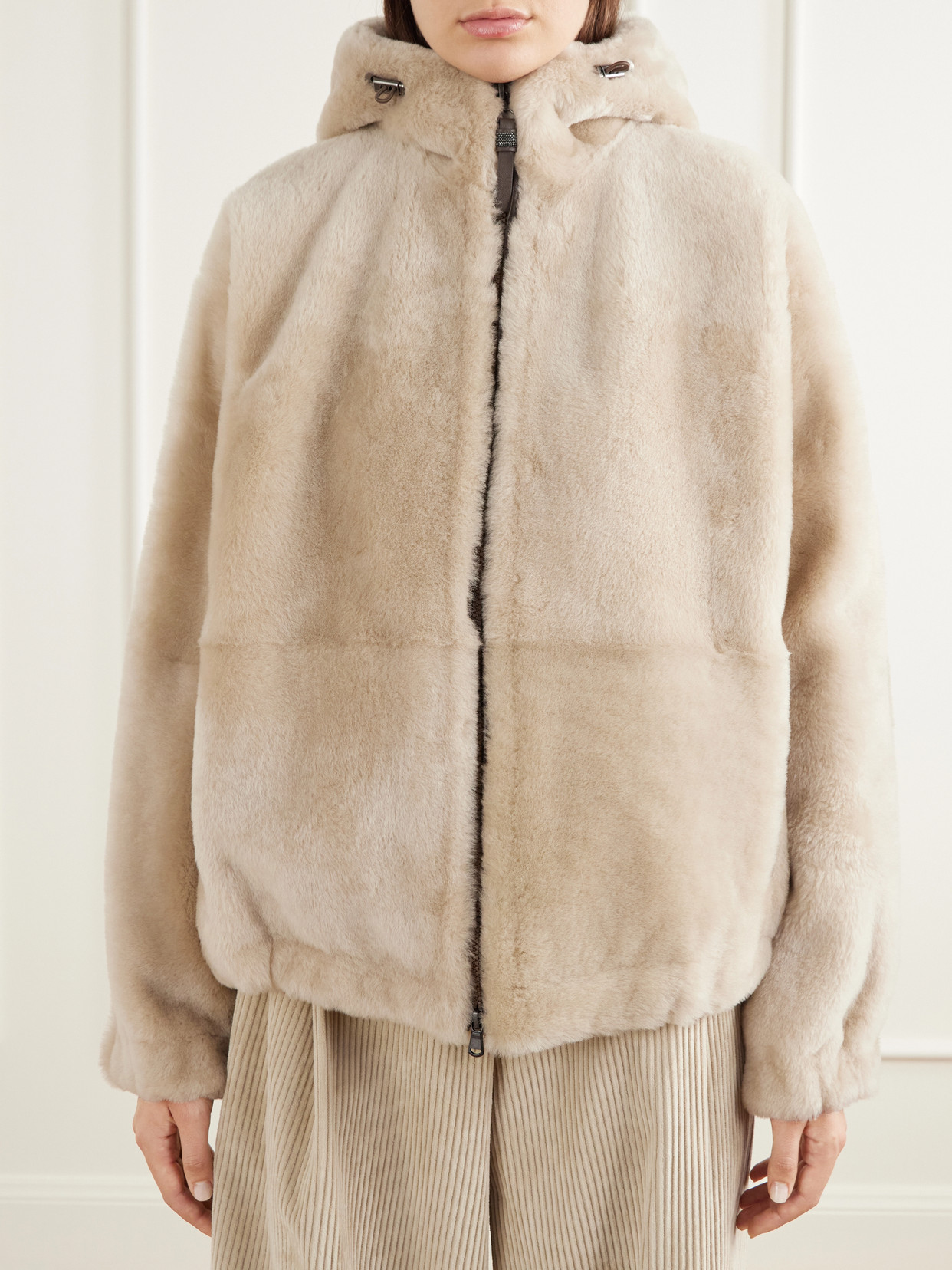 Reversible Hooded Monili-Embellished Leather And Shearling Jacket