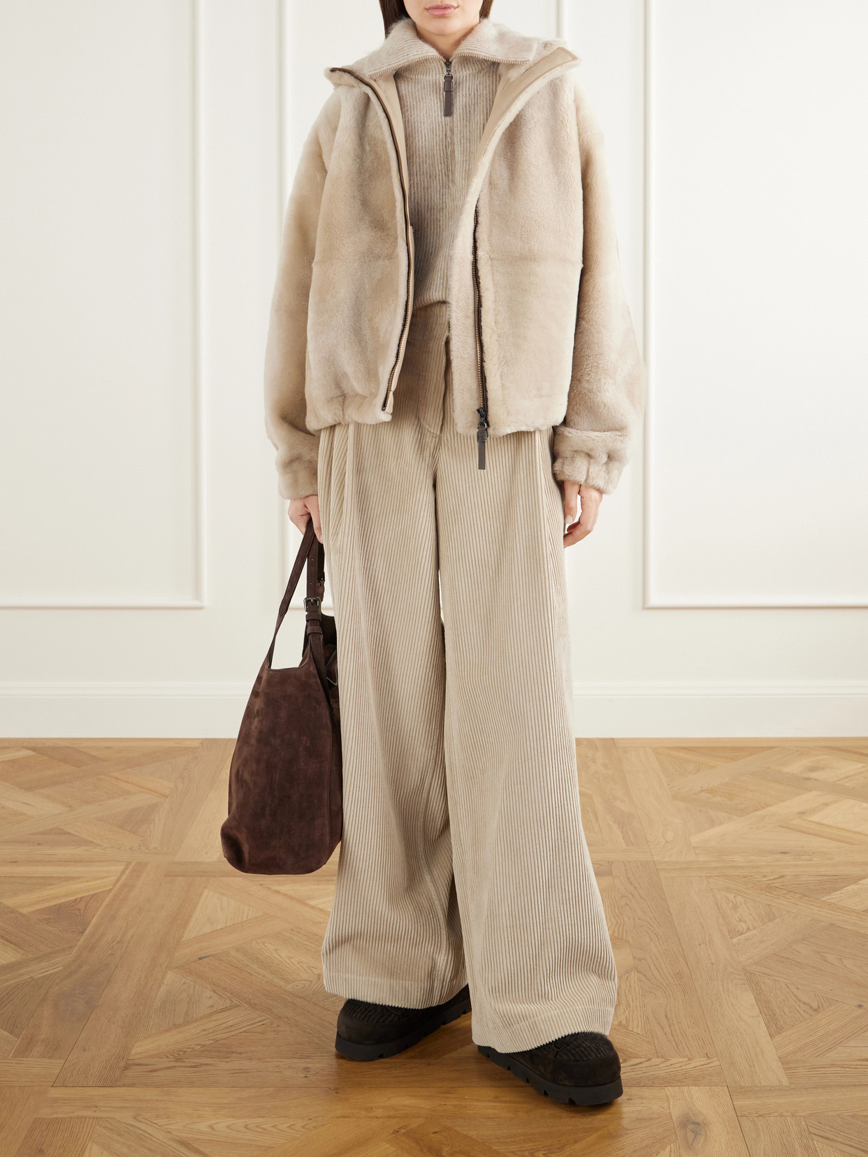 Reversible Hooded Monili-Embellished Leather And Shearling Jacket