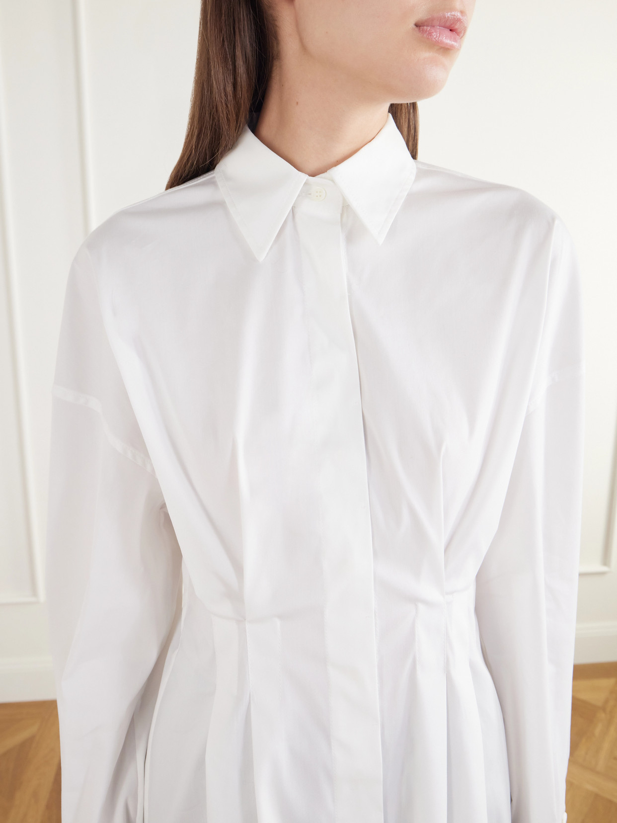 Pleated Cotton-Blend Poplin Shirt