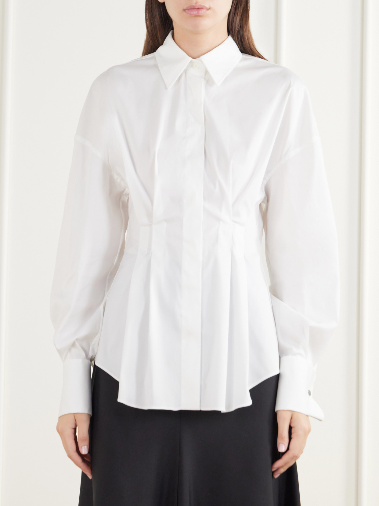 Pleated Cotton-Blend Poplin Shirt