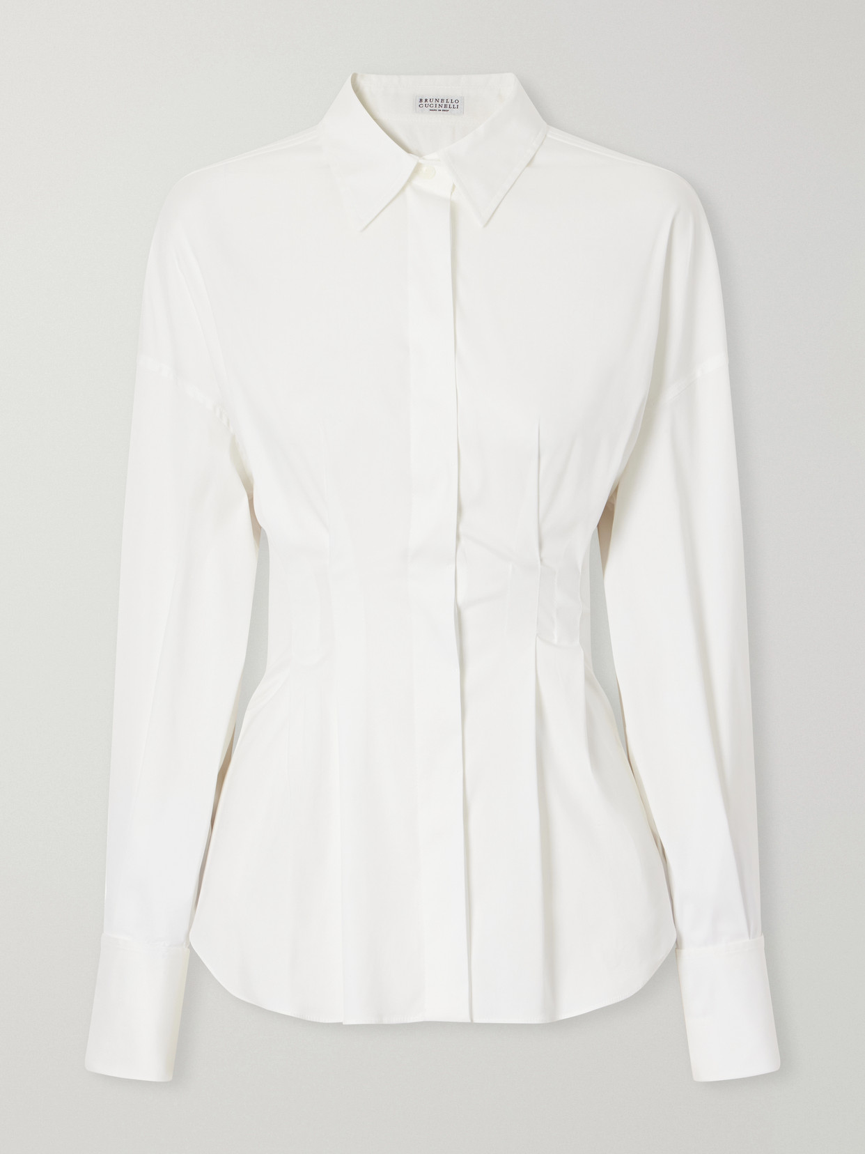 Brunello Cucinelli Pleated Cotton-blend Poplin Shirt In White