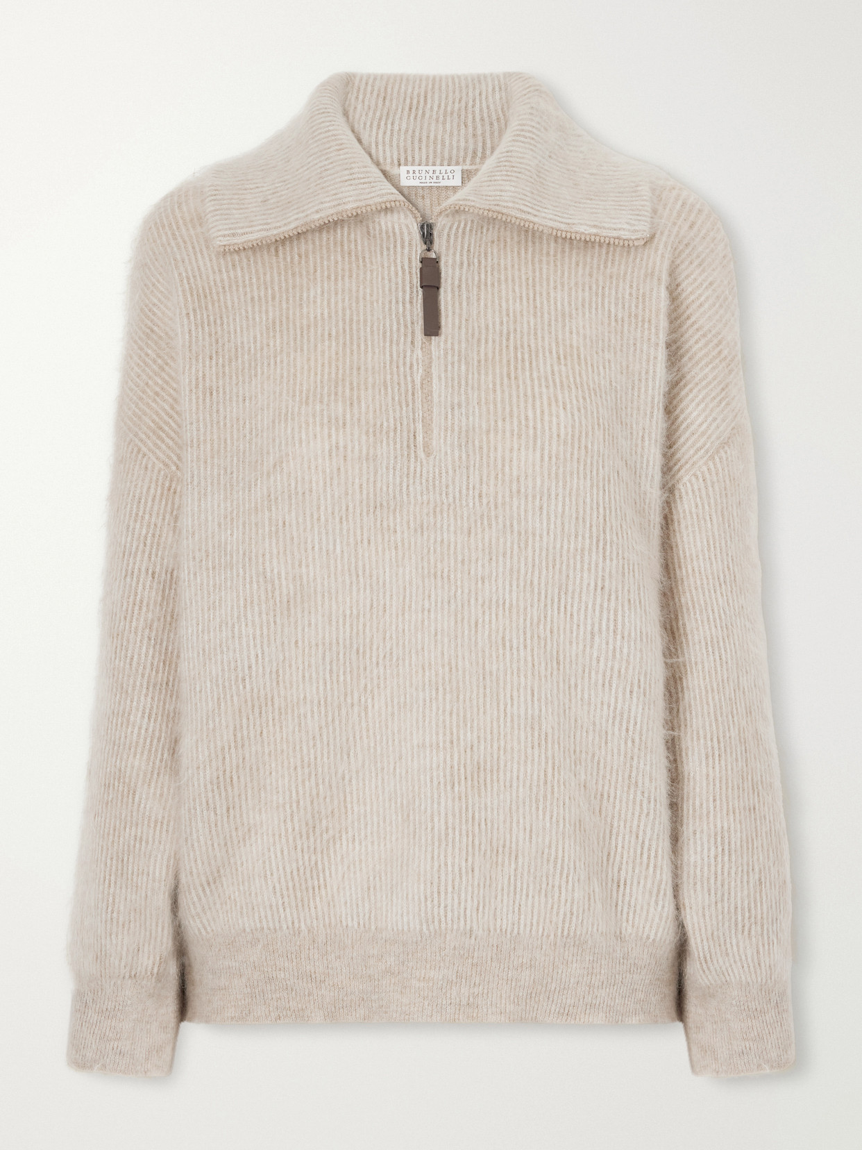 Brushed Mohair-Blend Half-Zip Sweater
