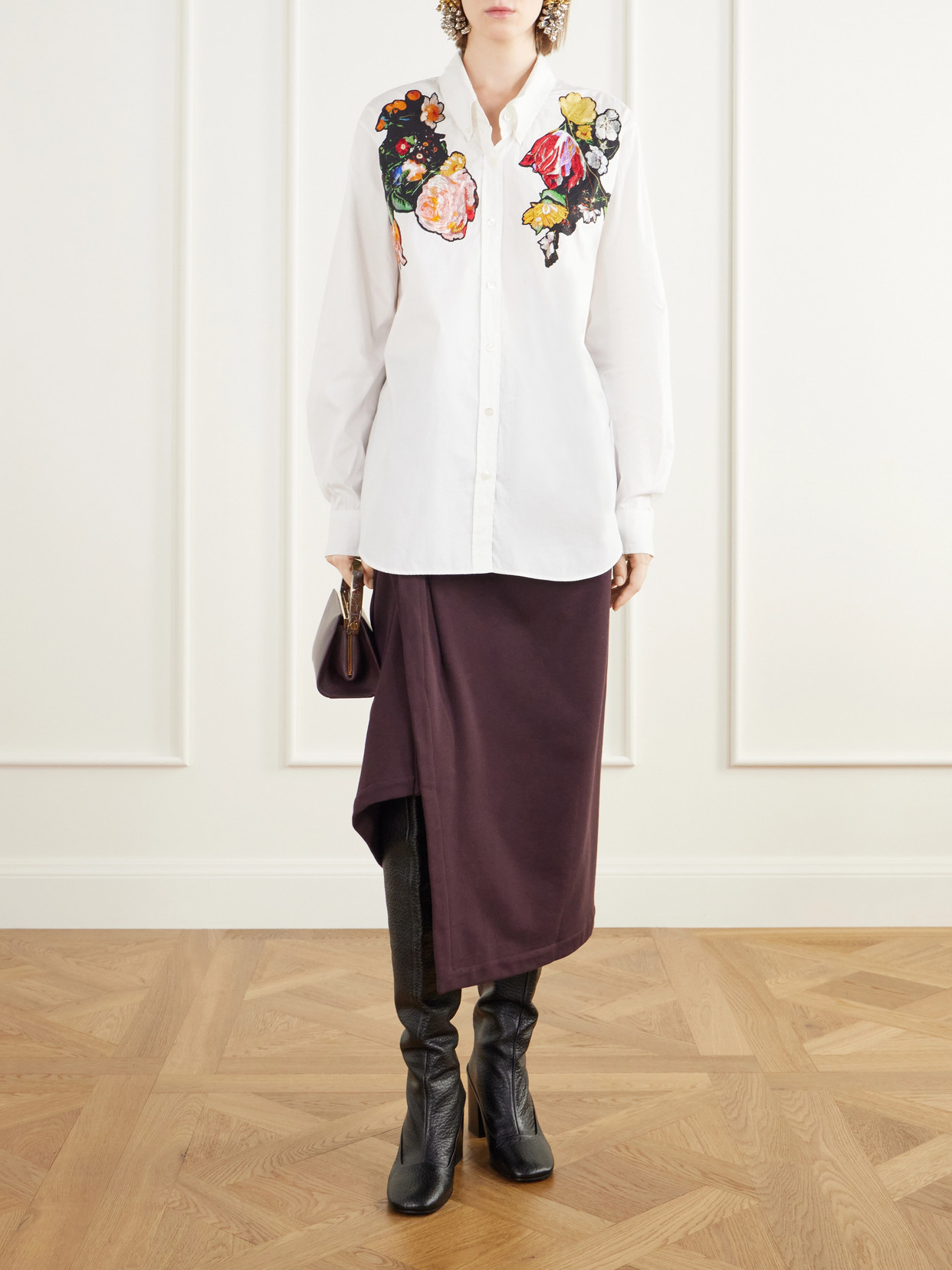 Floral-Embroidered Cotton-Poplin Shirt