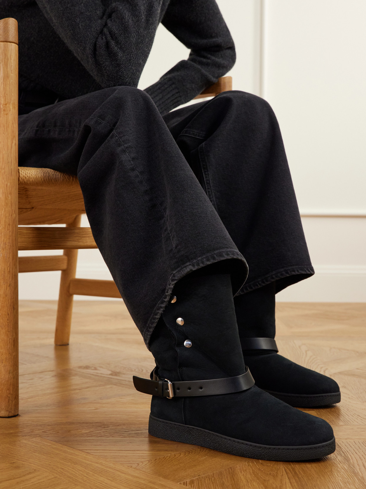 Nolyz Buckled Leather And Shearling-Trimmed Ankle Boots