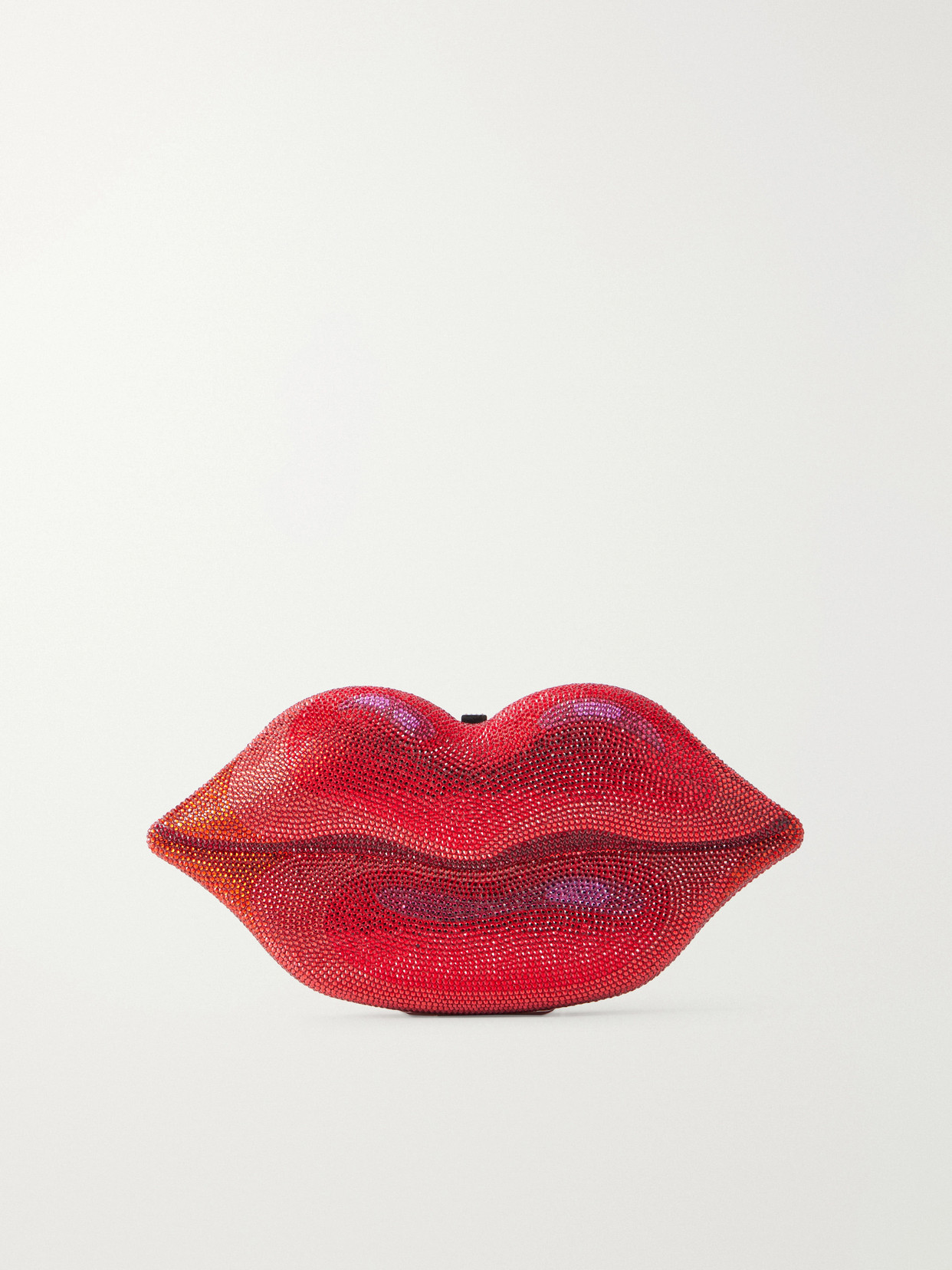 Judith Leiber Hot Lips Crystal-embellished Silver-tone Clutch In Red