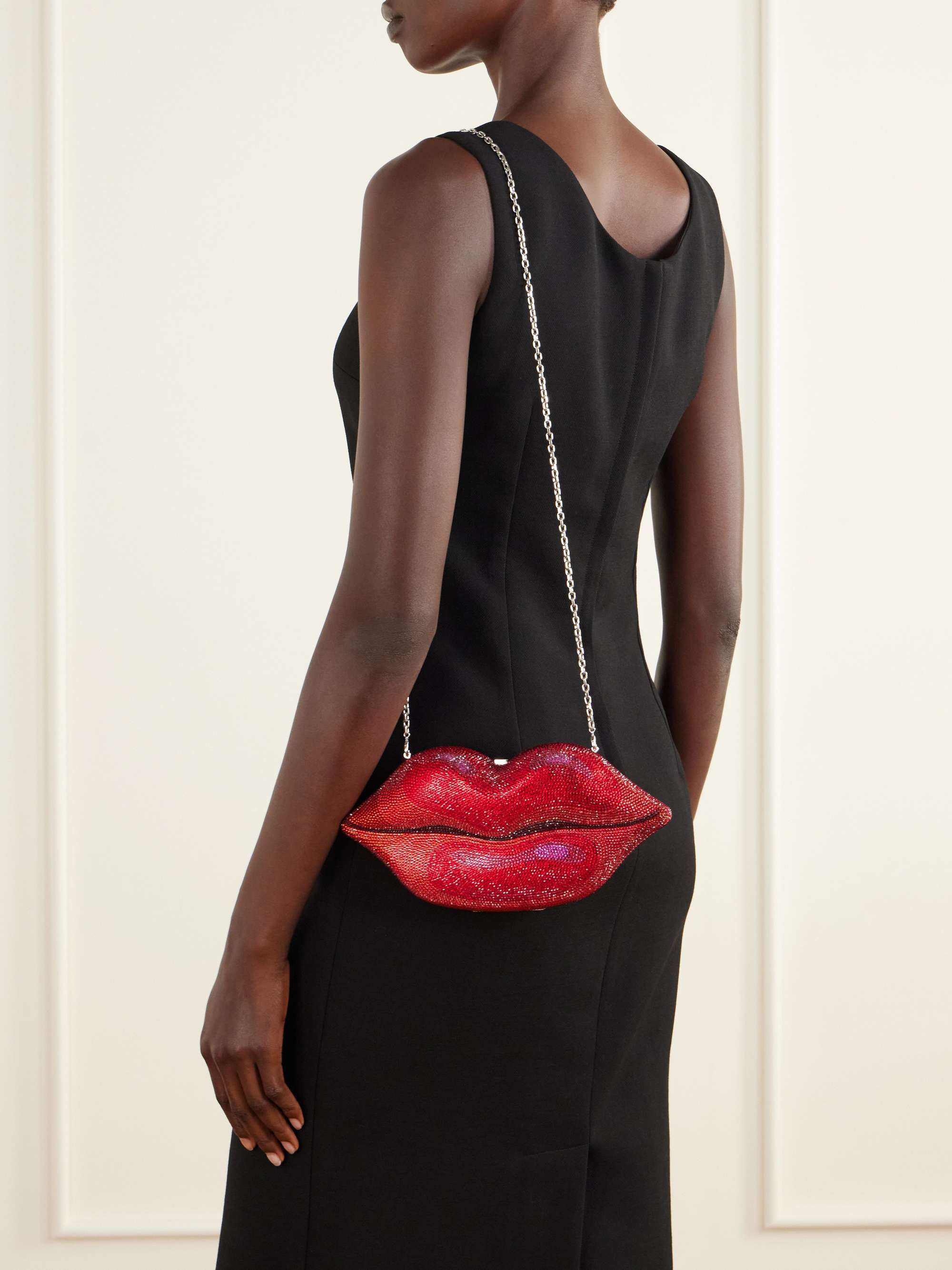 JUDITH LEIBER COUTURE Hot Lips crystal-embellished silver-tone clutch