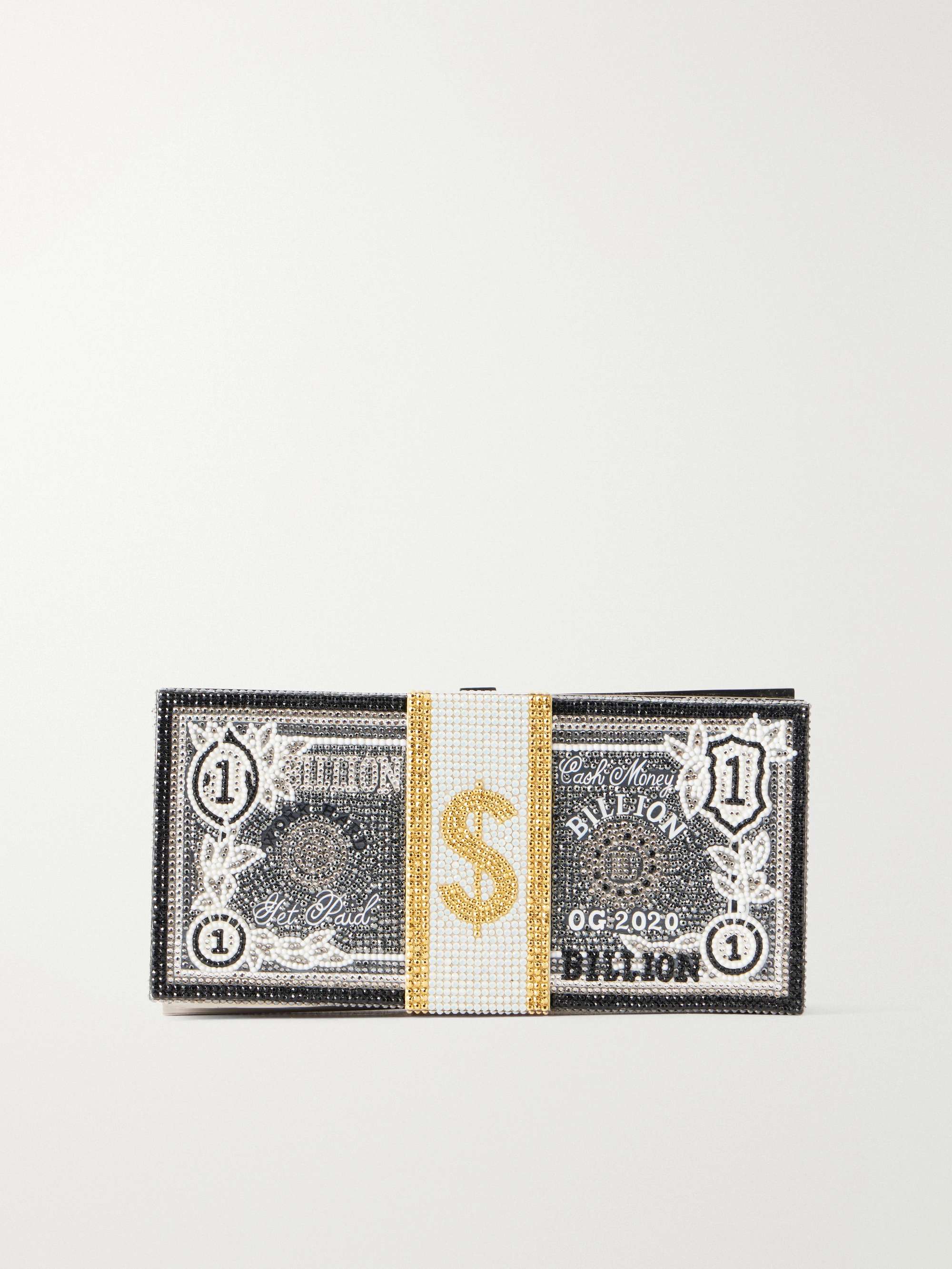 JUDITH LEIBER COUTURE Stack of Cash Billions crystal-embellished silver-tone clutch
