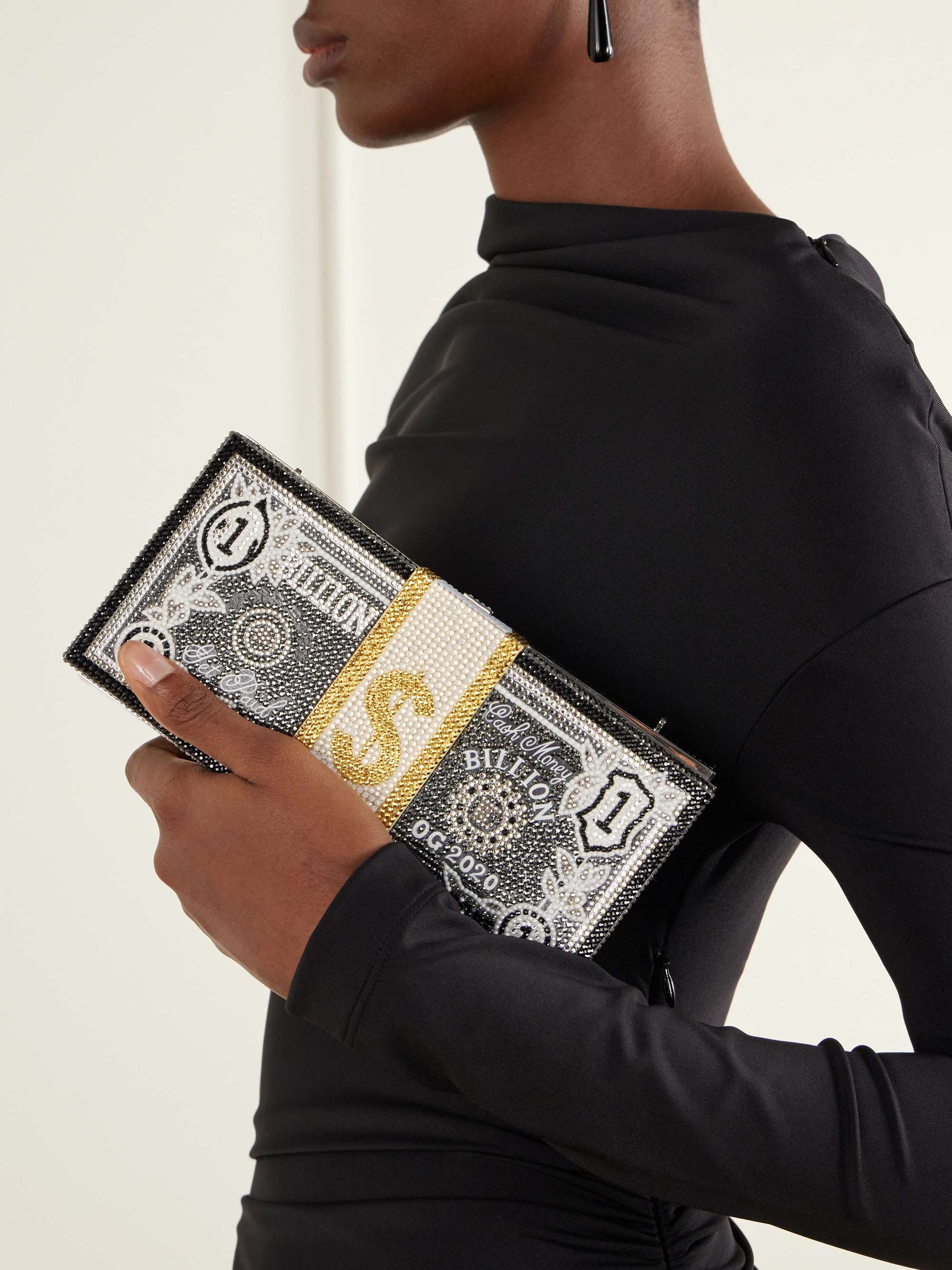 JUDITH LEIBER COUTURE Stack of Cash Billions crystal-embellished silver-tone clutch