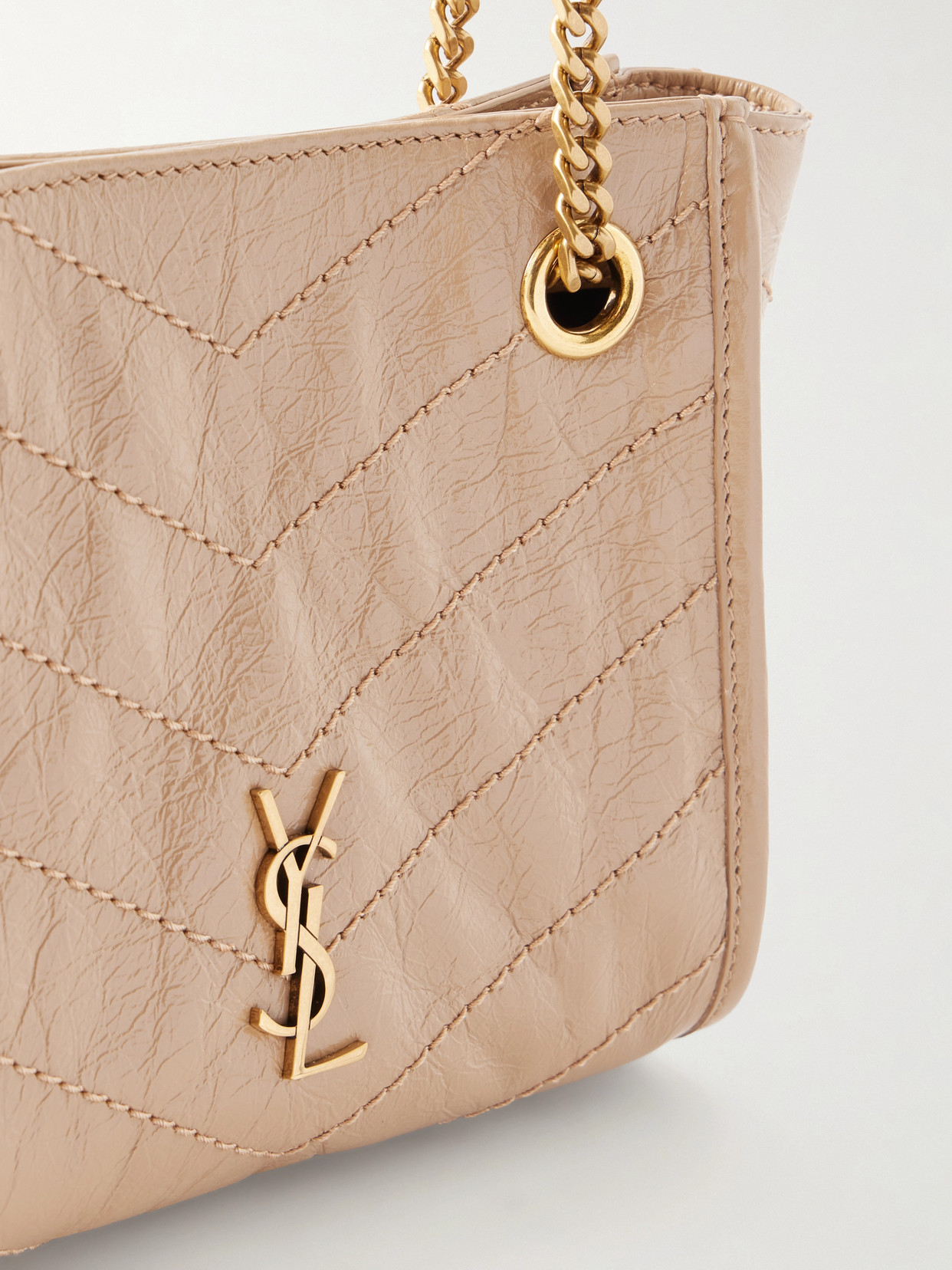 Niki Cassandre-Embellished Matelassé Crinkled-Leather Shoulder Bag