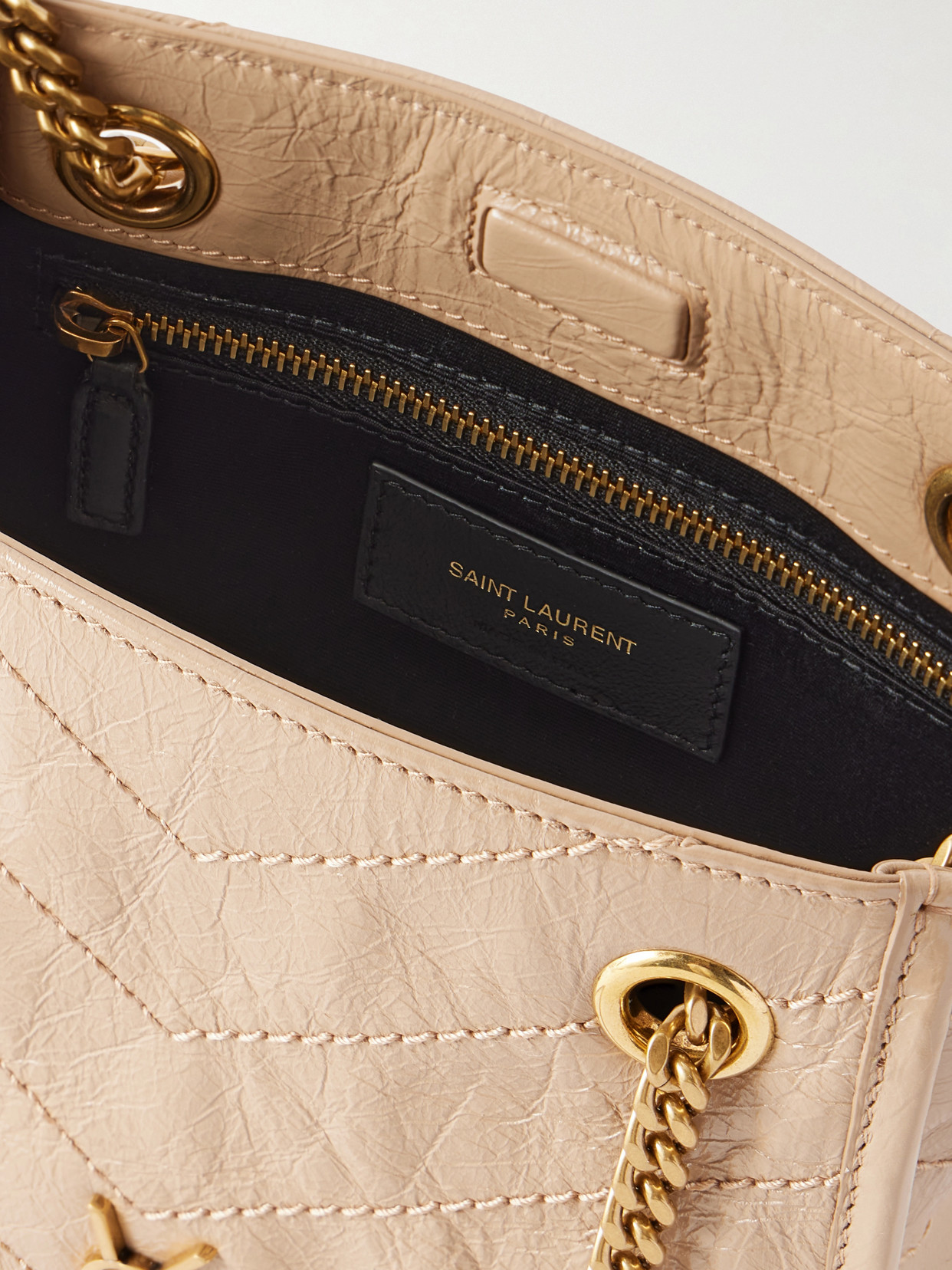 Niki Cassandre-Embellished Matelassé Crinkled-Leather Shoulder Bag