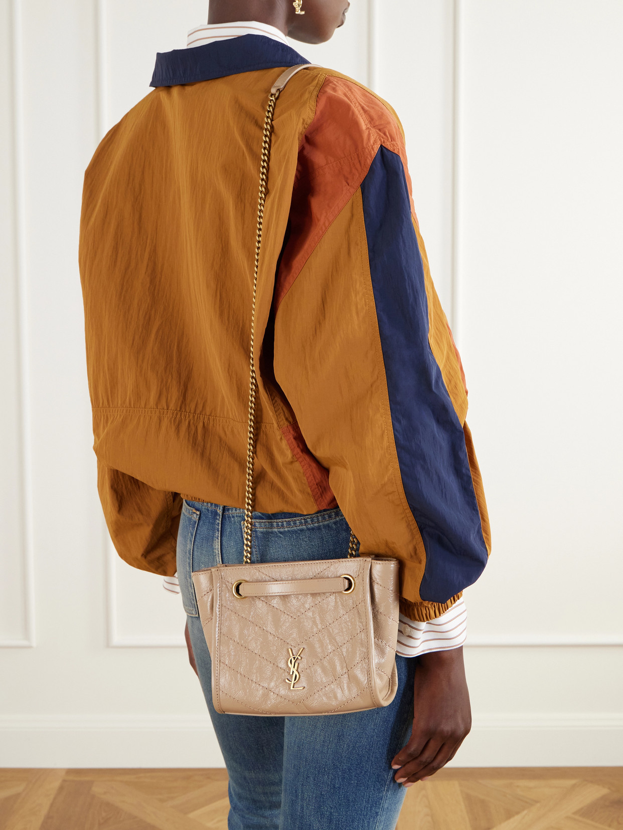 Niki Cassandre-Embellished Matelassé Crinkled-Leather Shoulder Bag