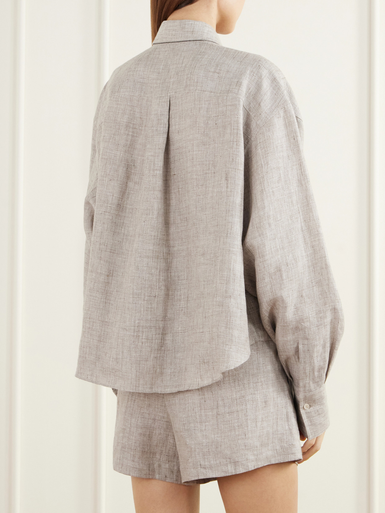 Cropped Linen-Blend Twill Shirt