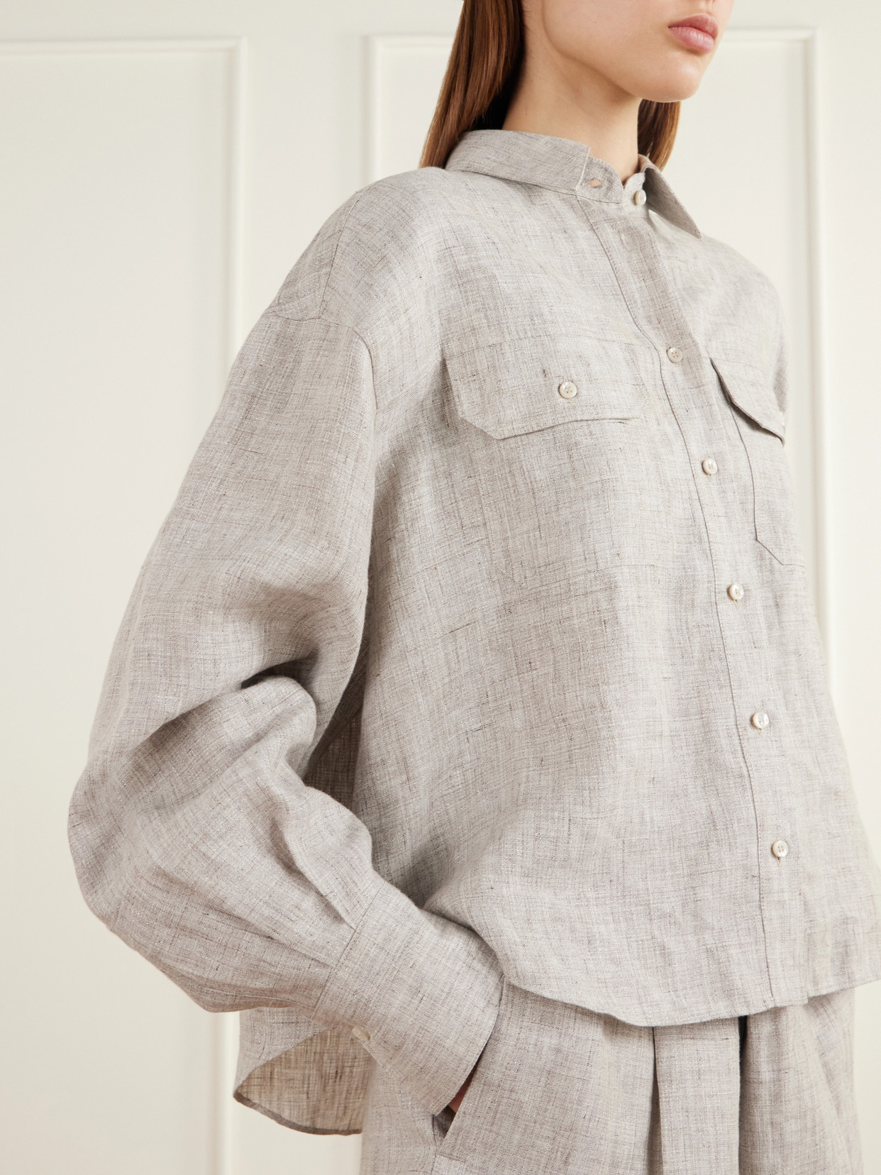 Cropped Linen-Blend Twill Shirt
