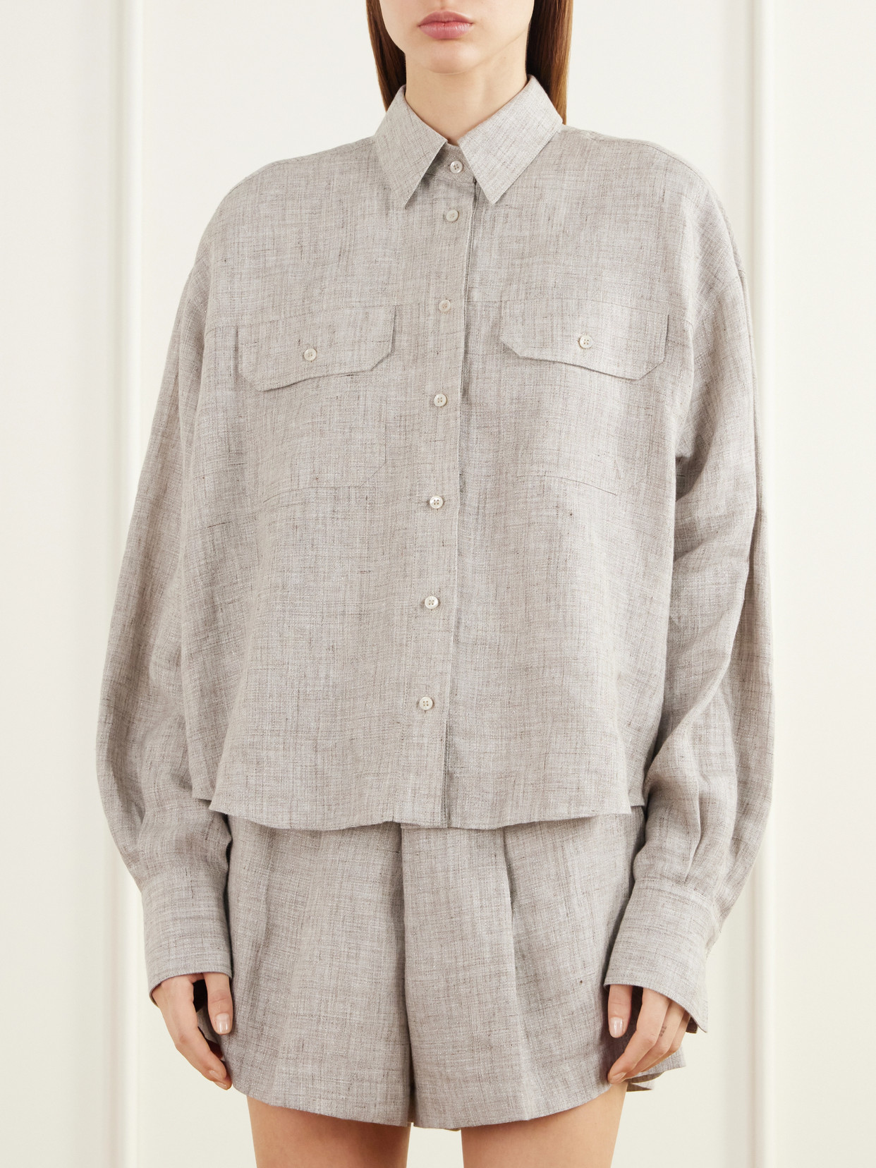 Cropped Linen-Blend Twill Shirt
