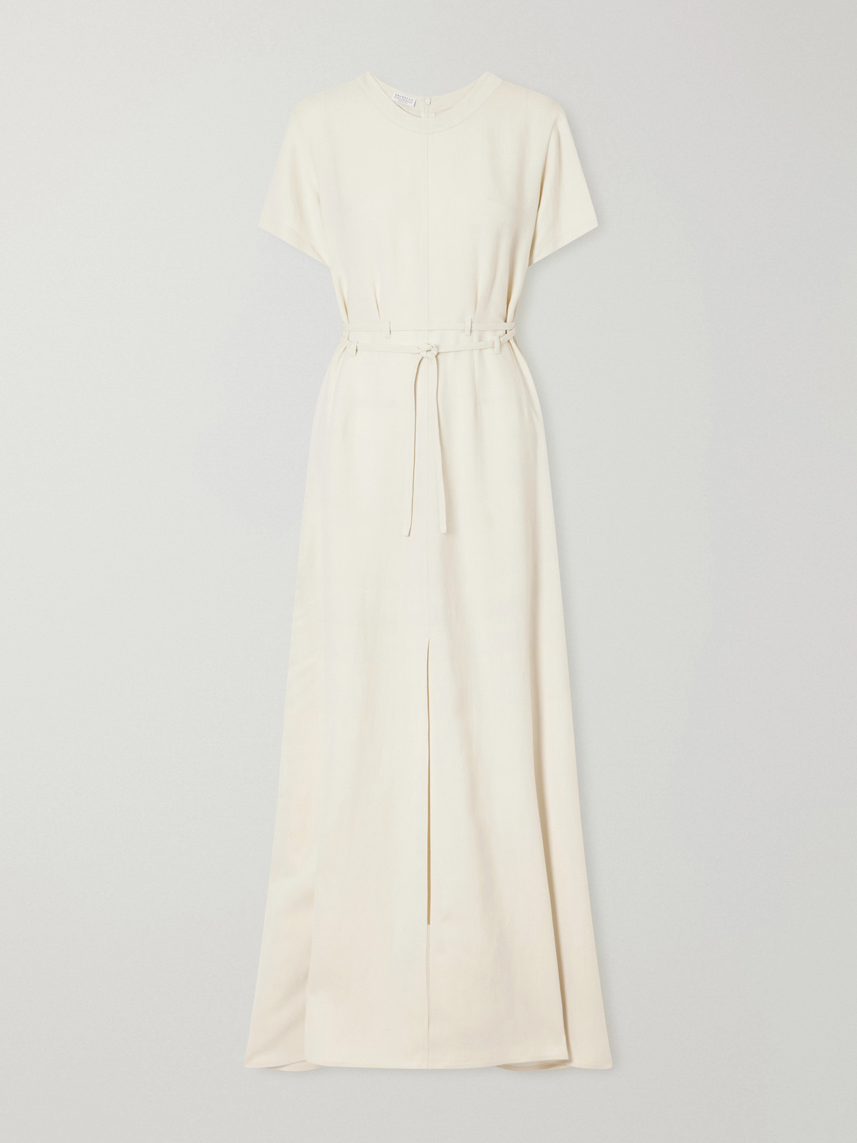 Brunello Cucinelli Belted Poplin Gown In White