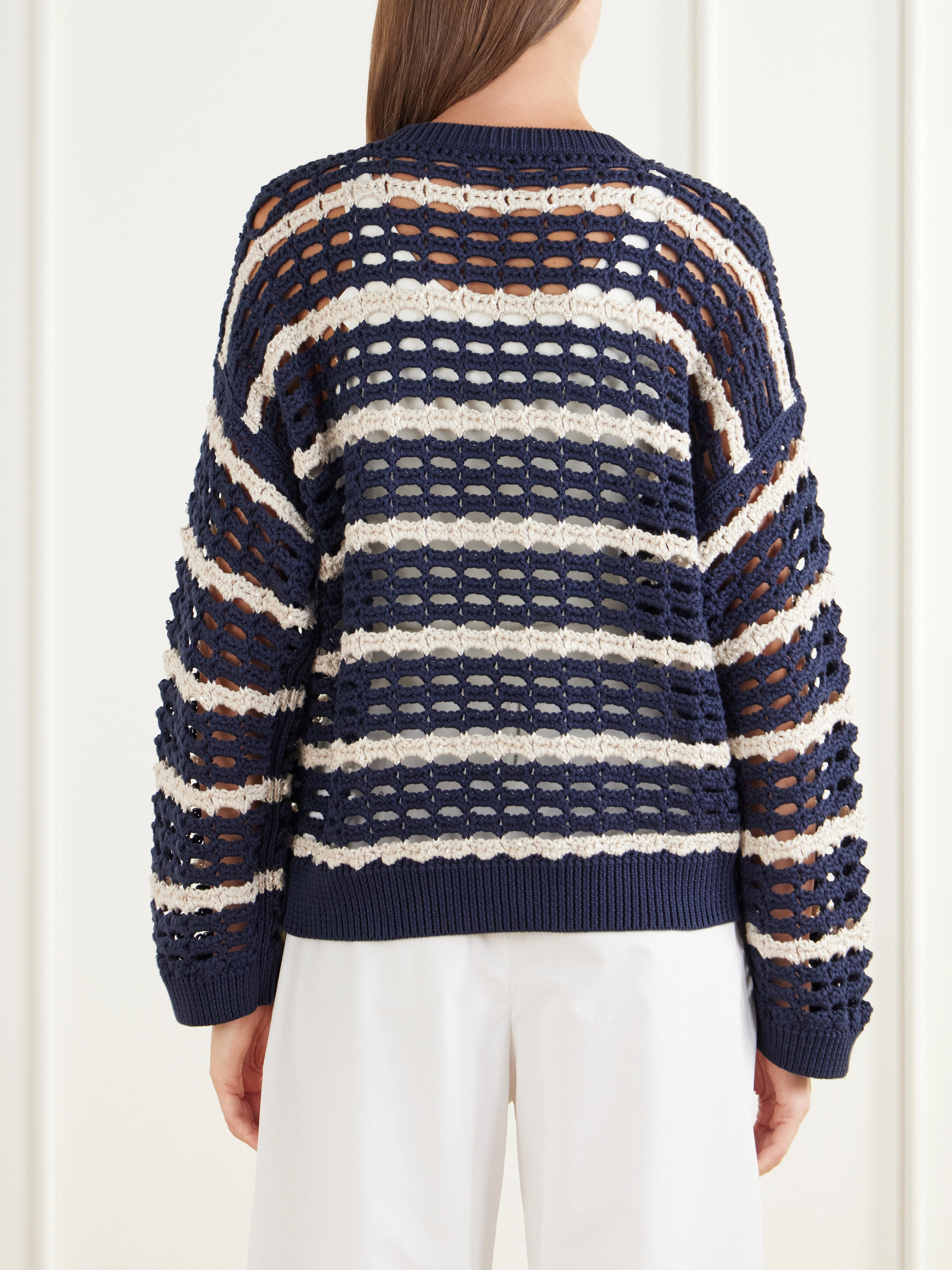 Brunello Cucinelli Striped open-knit cotton sweater