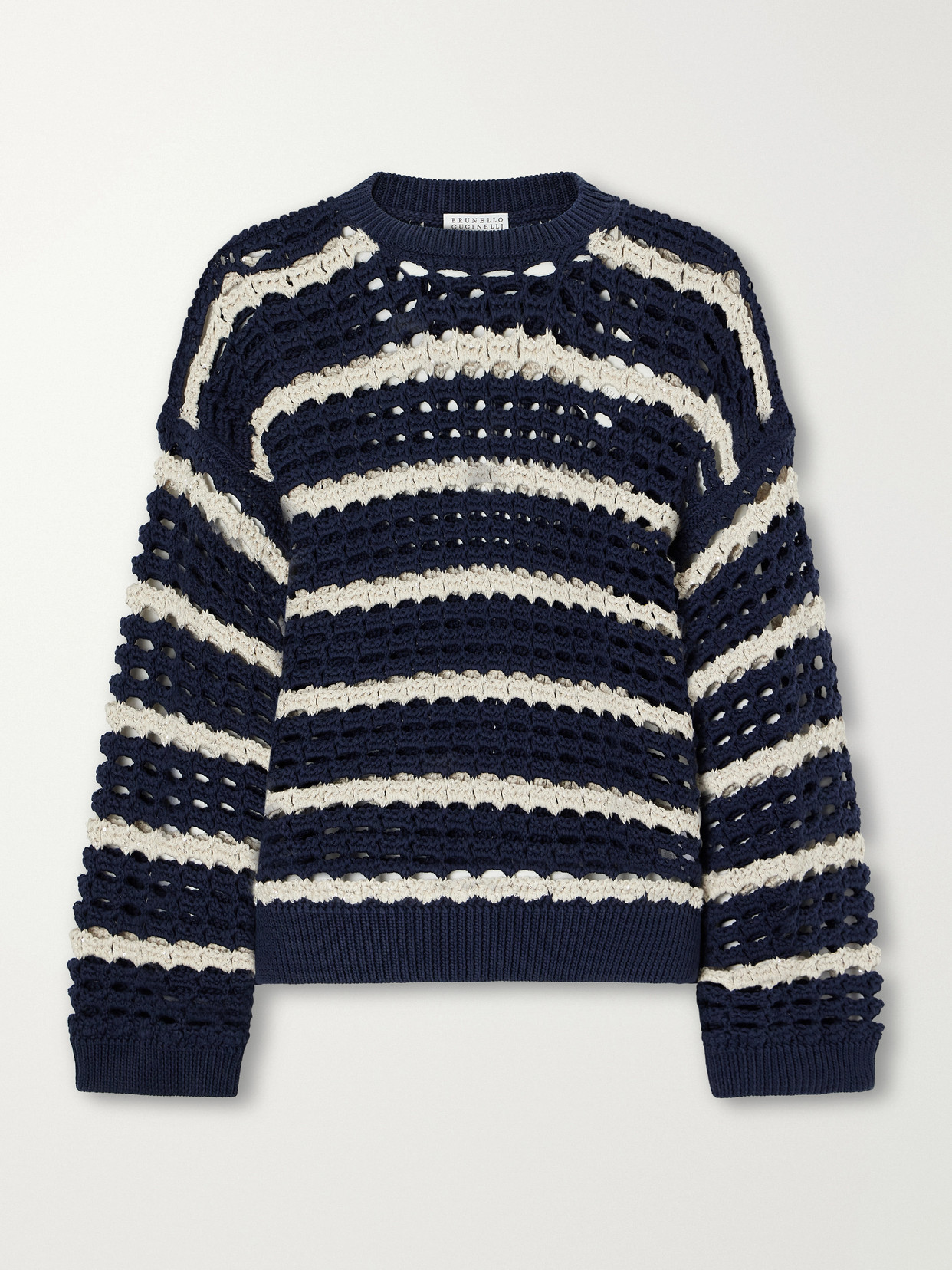 Striped Open-Knit Cotton Sweater