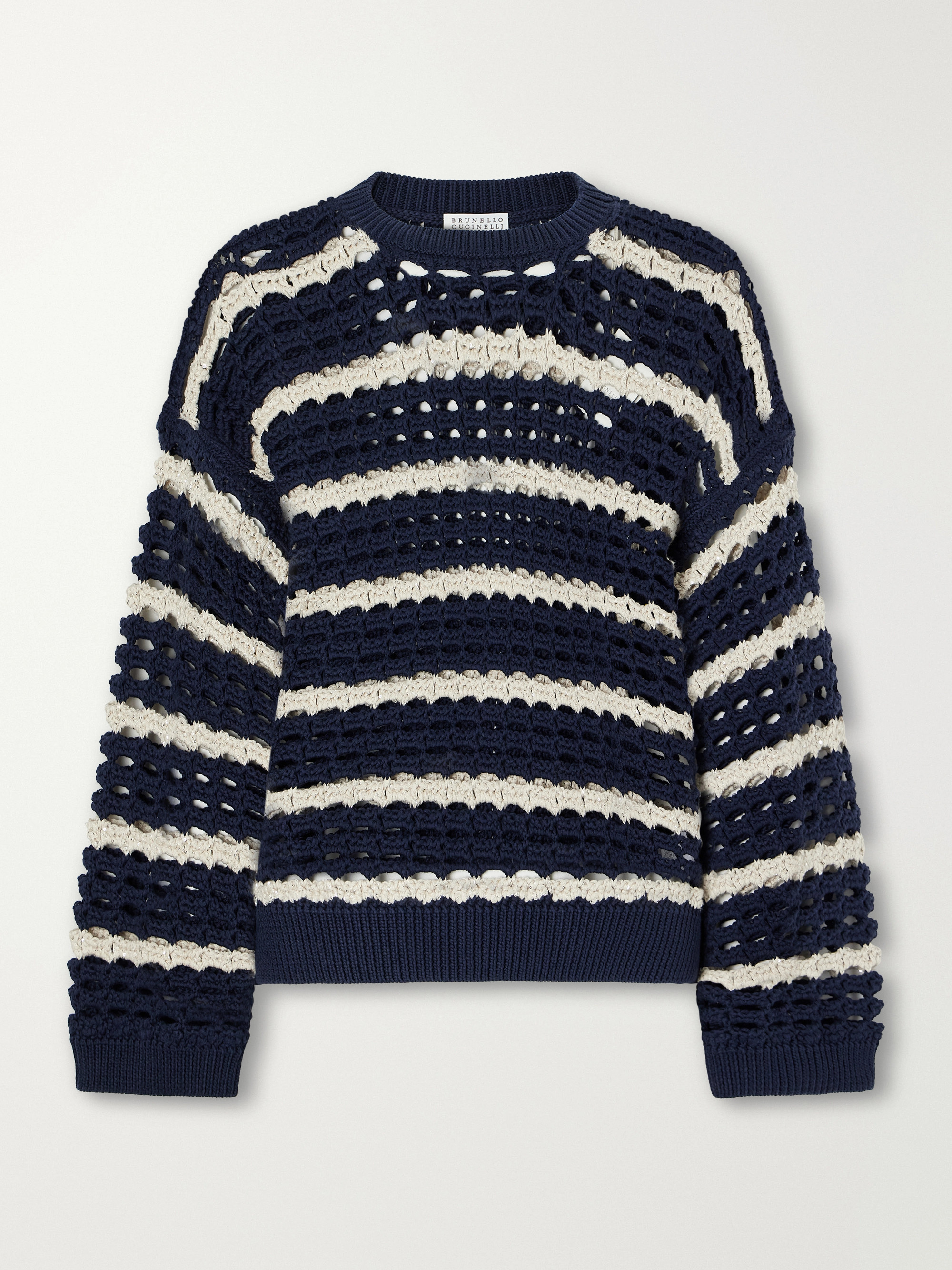 Brunello Cucinelli Striped open-knit cotton sweater