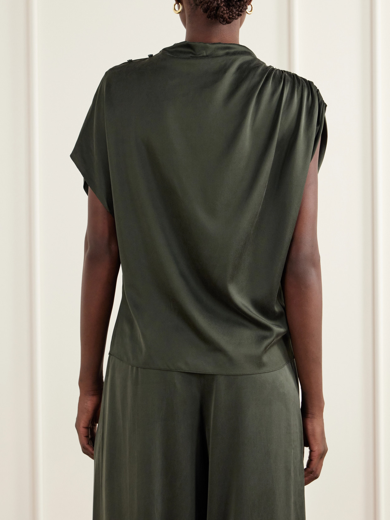 Wish You Would Asymmetric Gathered Silk-Blend Charmeuse Blouse