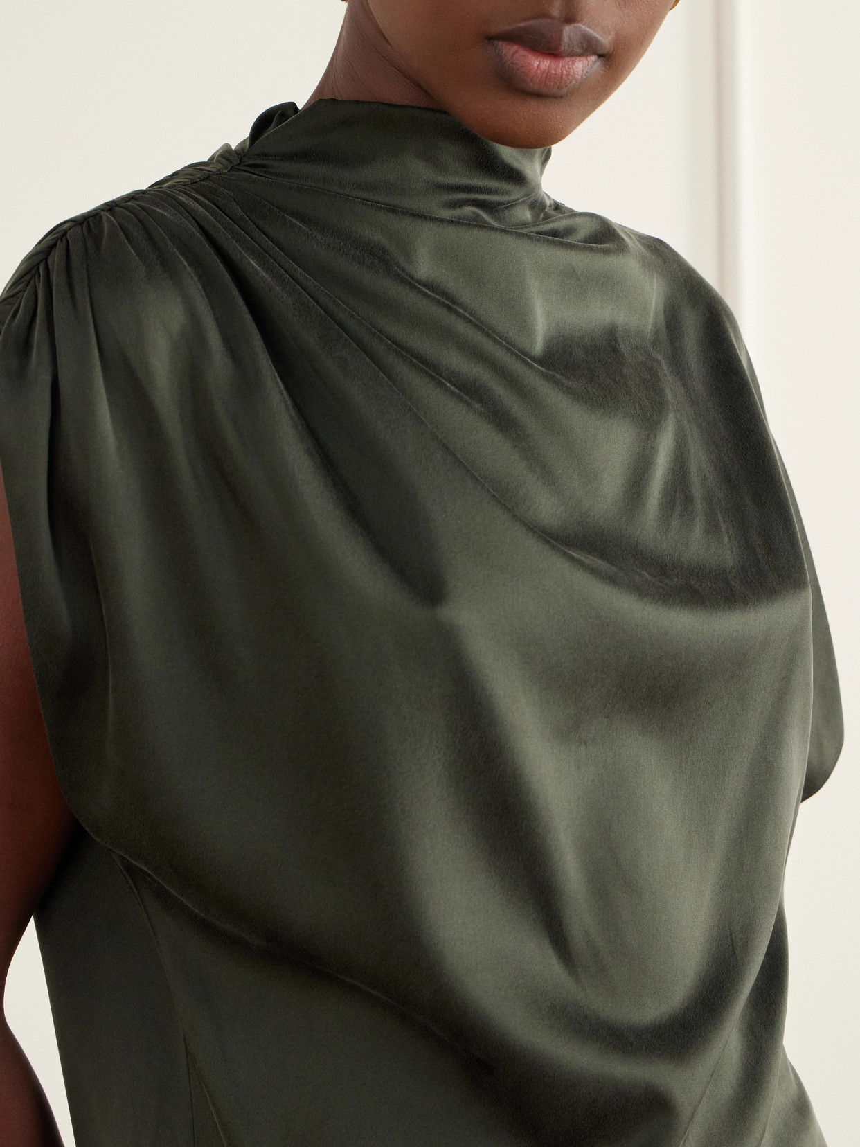 Wish You Would Asymmetric Gathered Silk-Blend Charmeuse Blouse