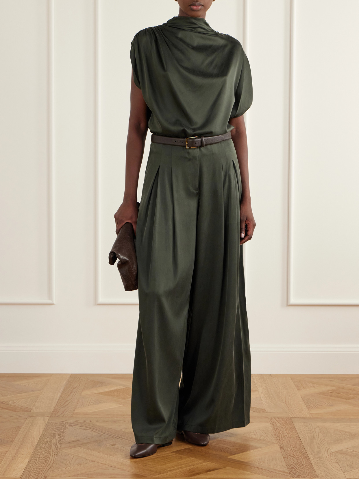 Wish You Would Asymmetric Gathered Silk-Blend Charmeuse Blouse