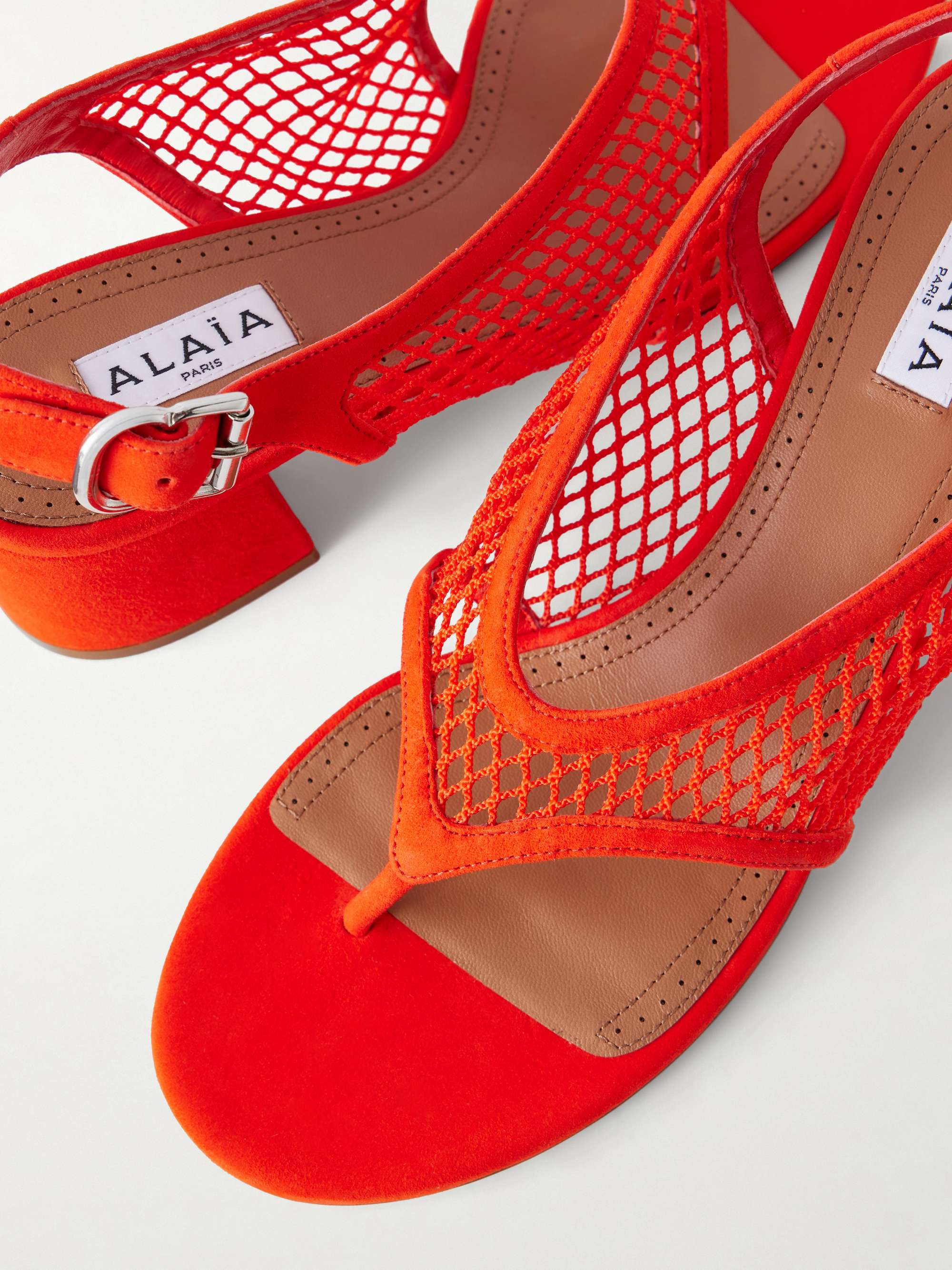 ALAÏA 55 mesh-trimmed suede sandals | NET-A-PORTER