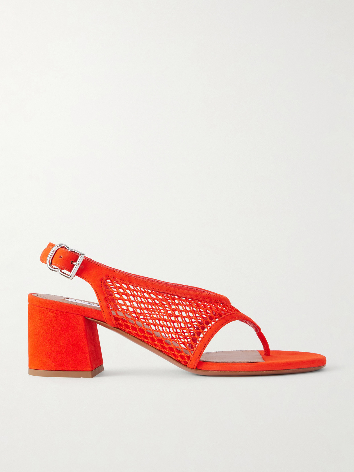 Alaïa 55 Mesh-trimmed Suede Sandals In Orange