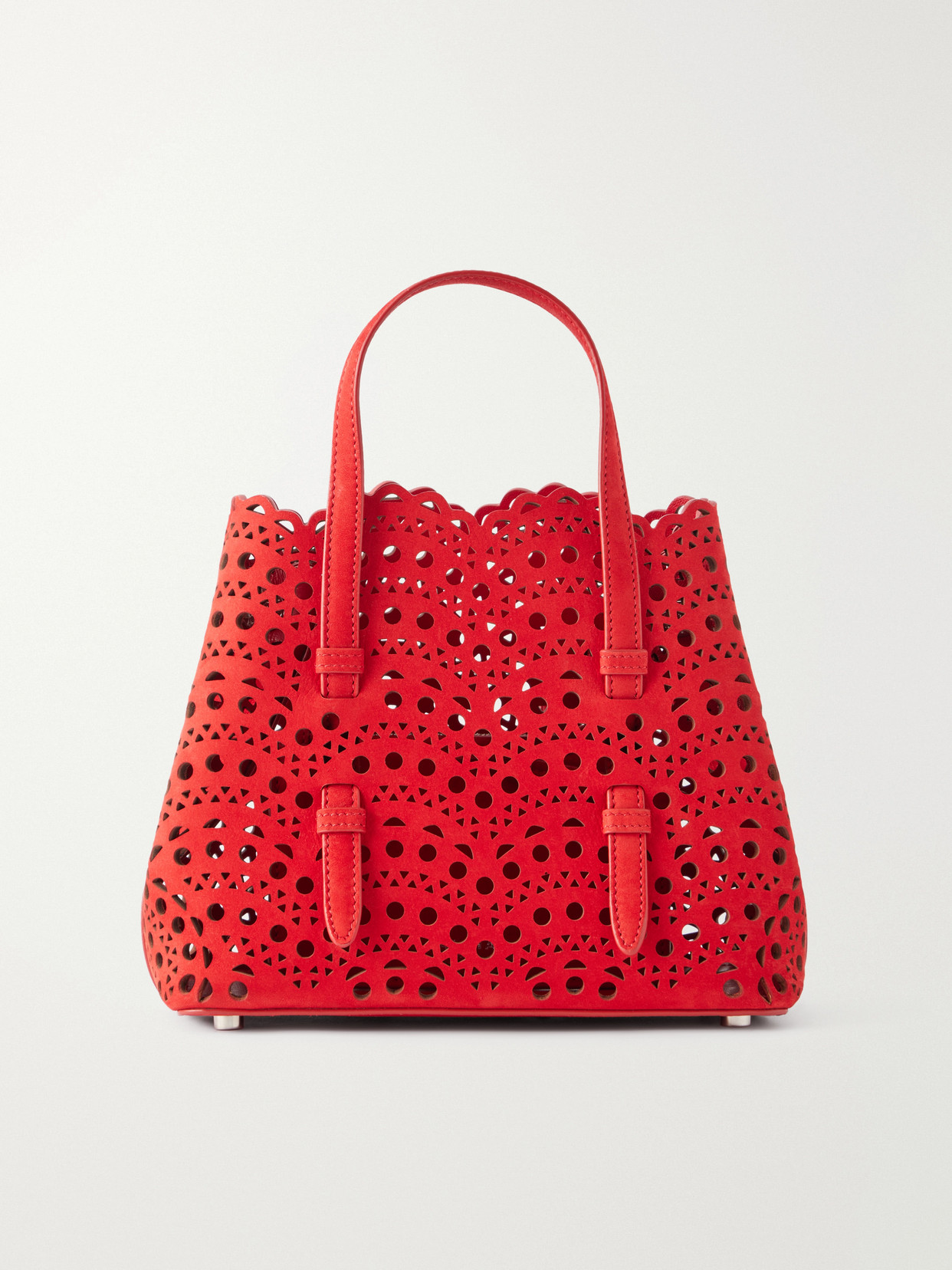 Alaïa Mina Laser-cut Nubuck Top-handle Bag In Red