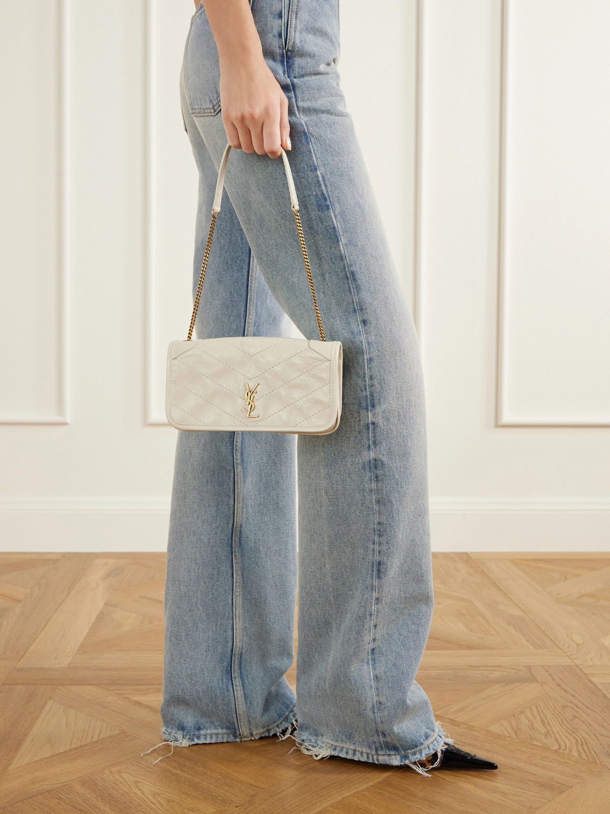 Niki Embellished Matelassé Crinkled-Leather Shoulder Bag