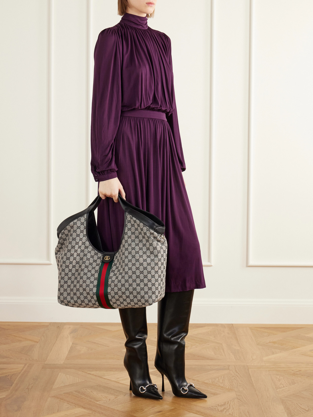 Gucci Giglio Leather-Trimmed Canvas-Jacquard Tote