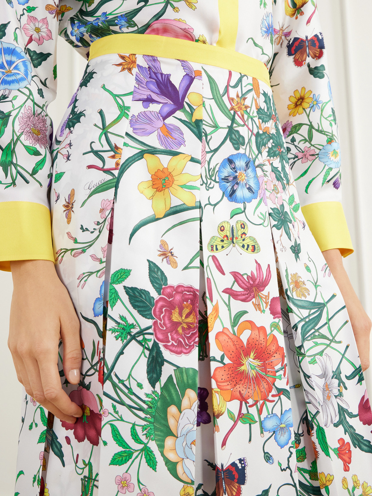 Pleated Floral-Print Silk-Twill Midi