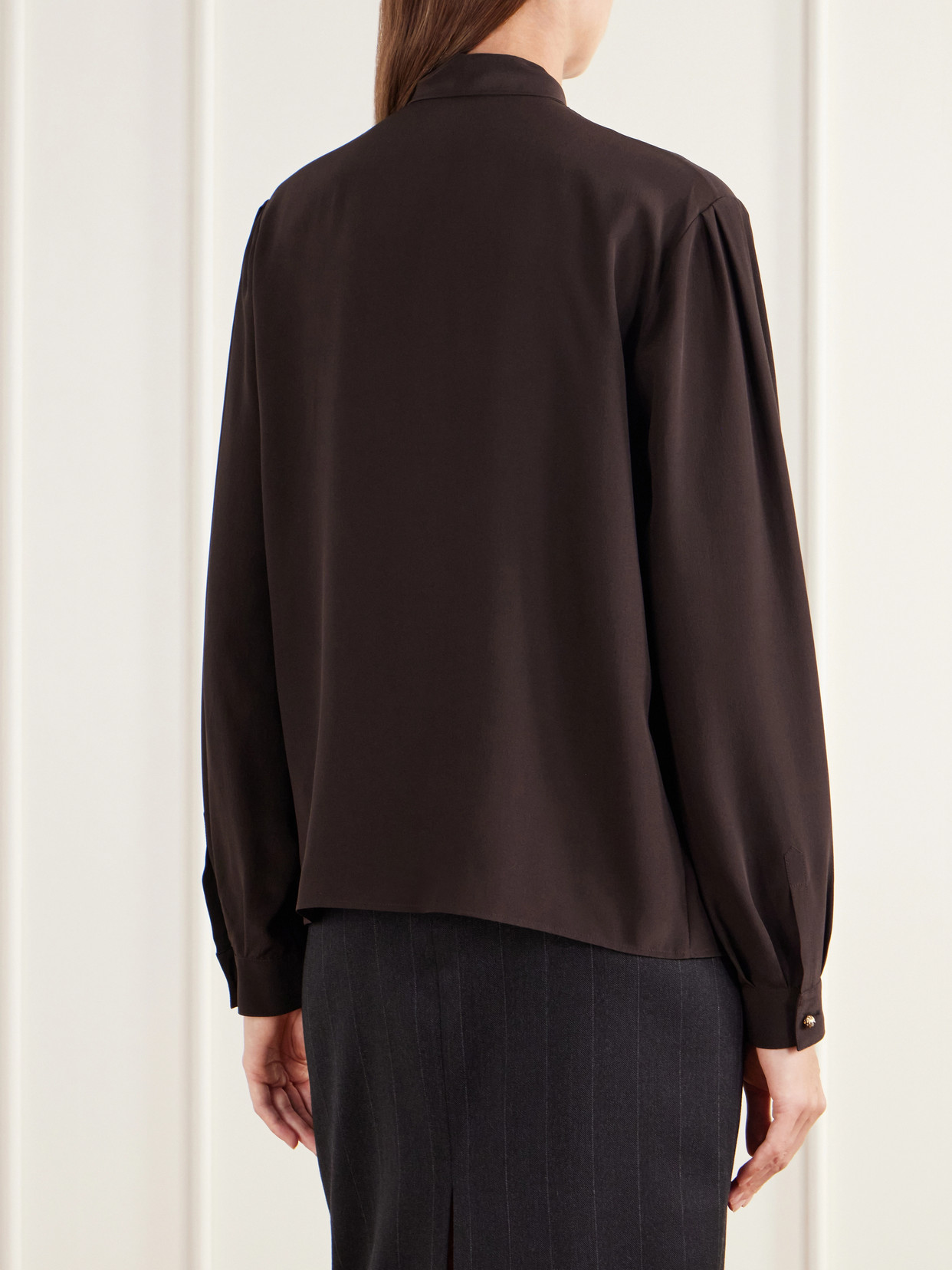 Pussy-Bow Silk-Crepe Shirt