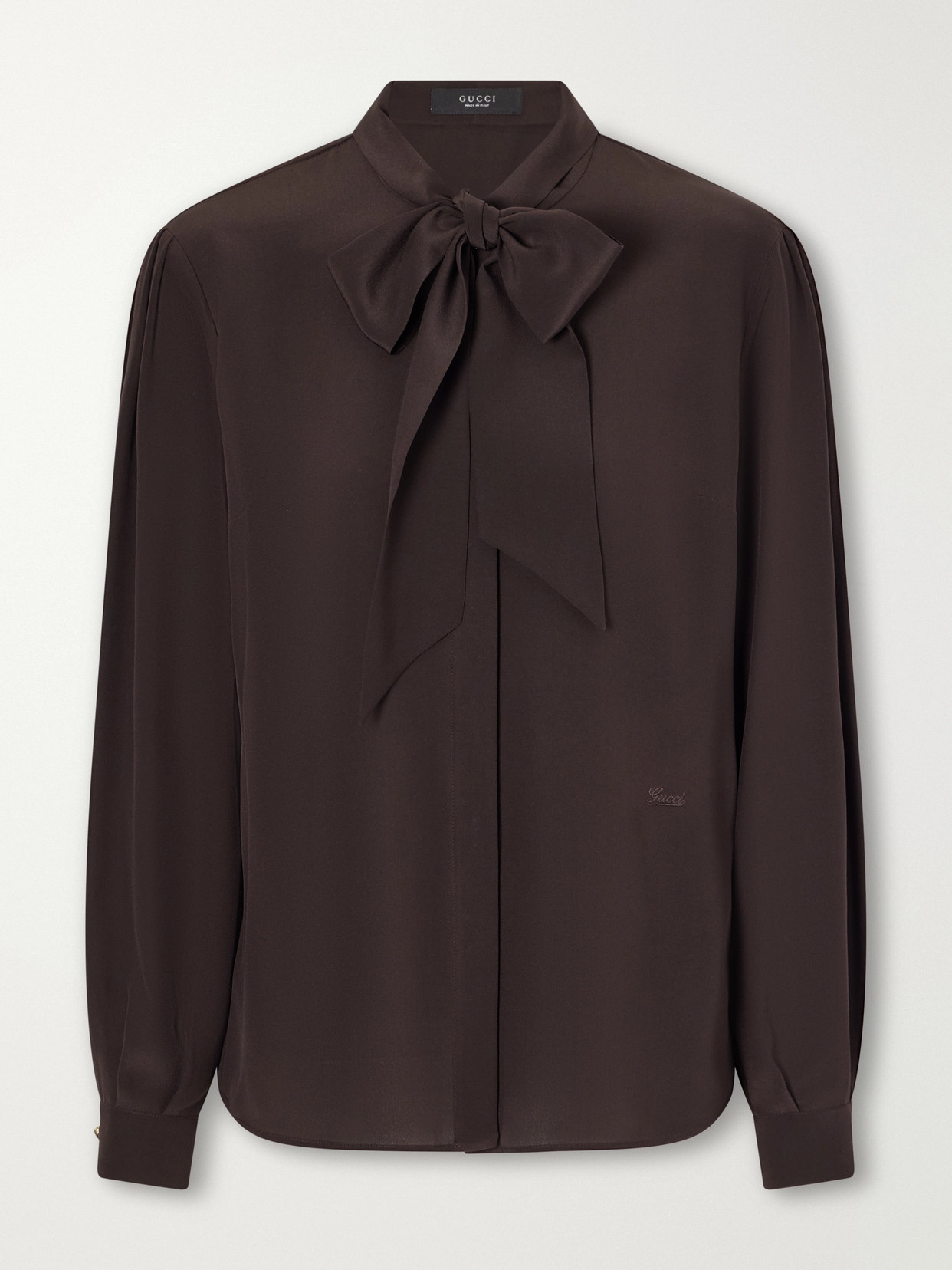 Pussy-Bow Silk-Crepe Shirt