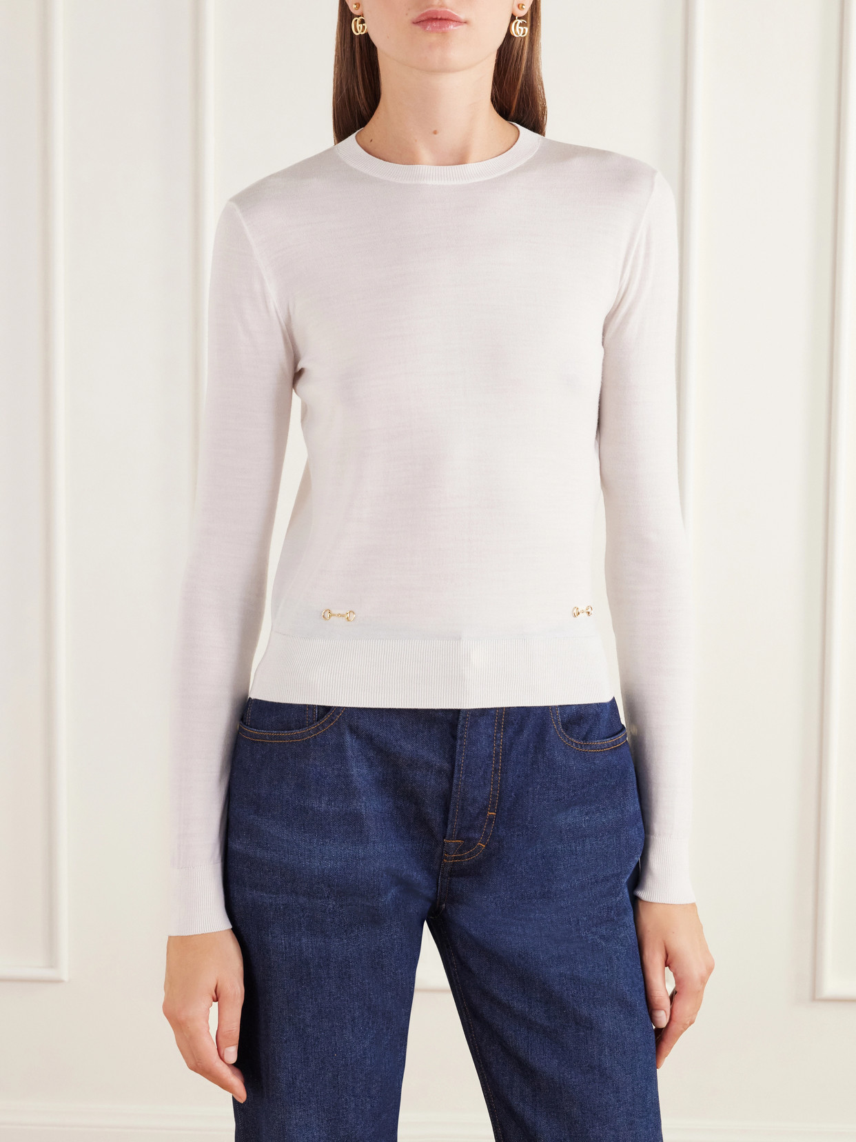 Horsebit-Embellished Wool-Twill Sweater