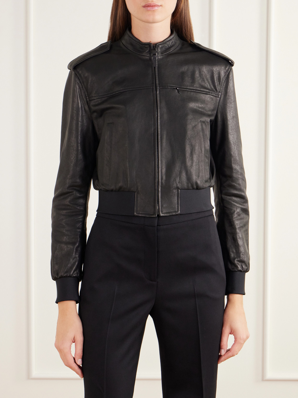 Cropped Paneled Rib-Trimmed Jacket