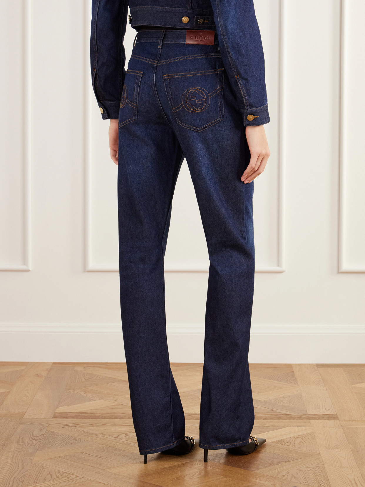 Logo-Embroidered Mis-Rise Straight-Leg Jeans