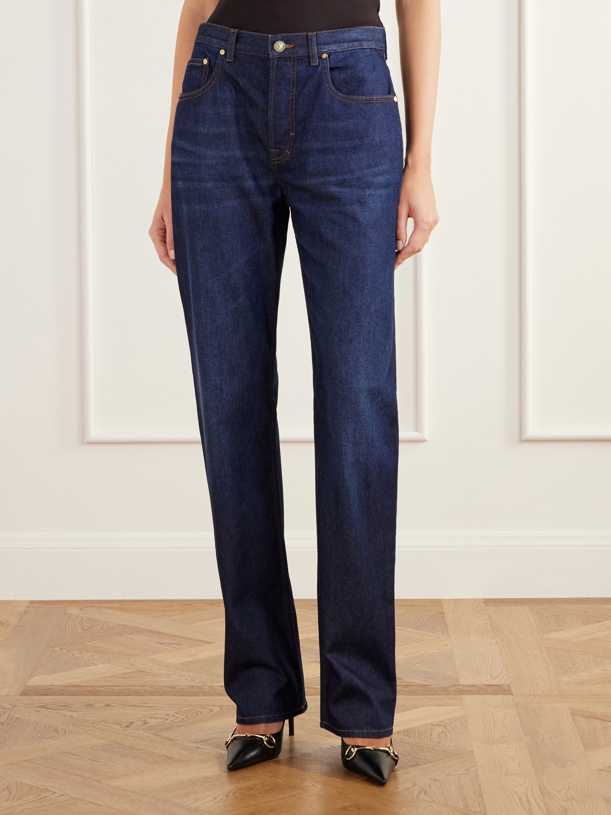 Logo-Embroidered Mis-Rise Straight-Leg Jeans