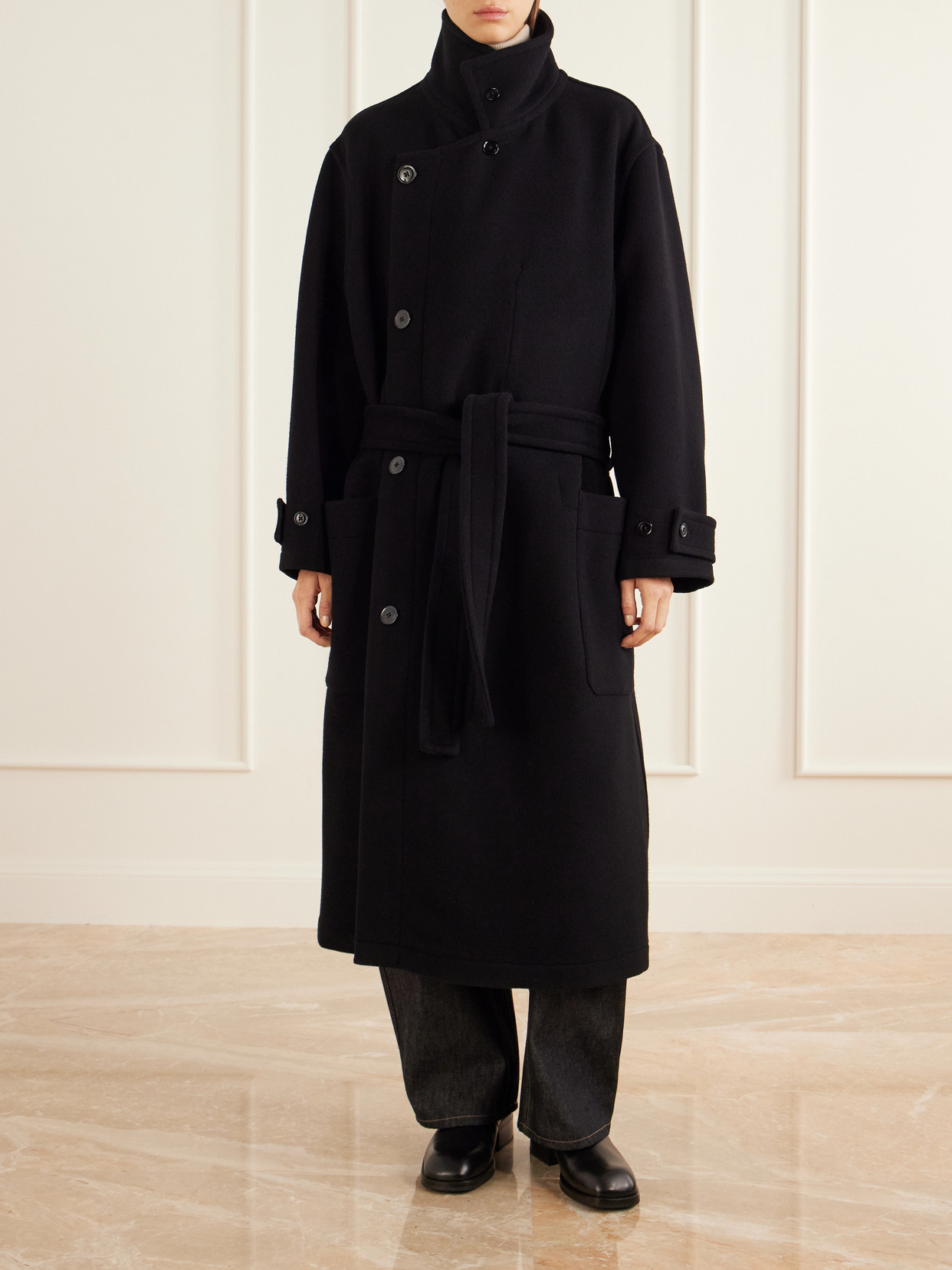 Belted Double-Breasted Wool-Felt Coat