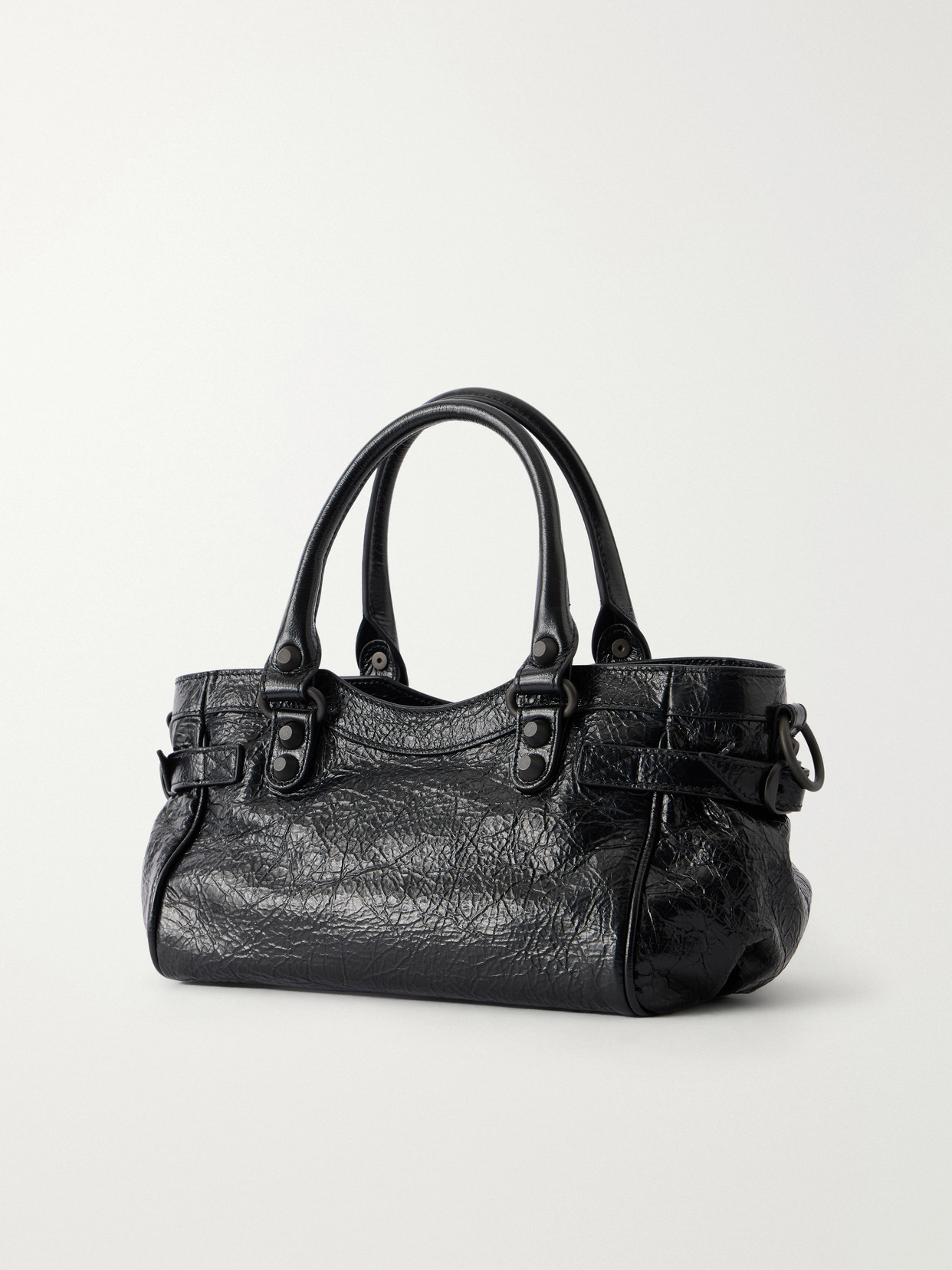 Le City East/West Mini Crinkled Leather Tote