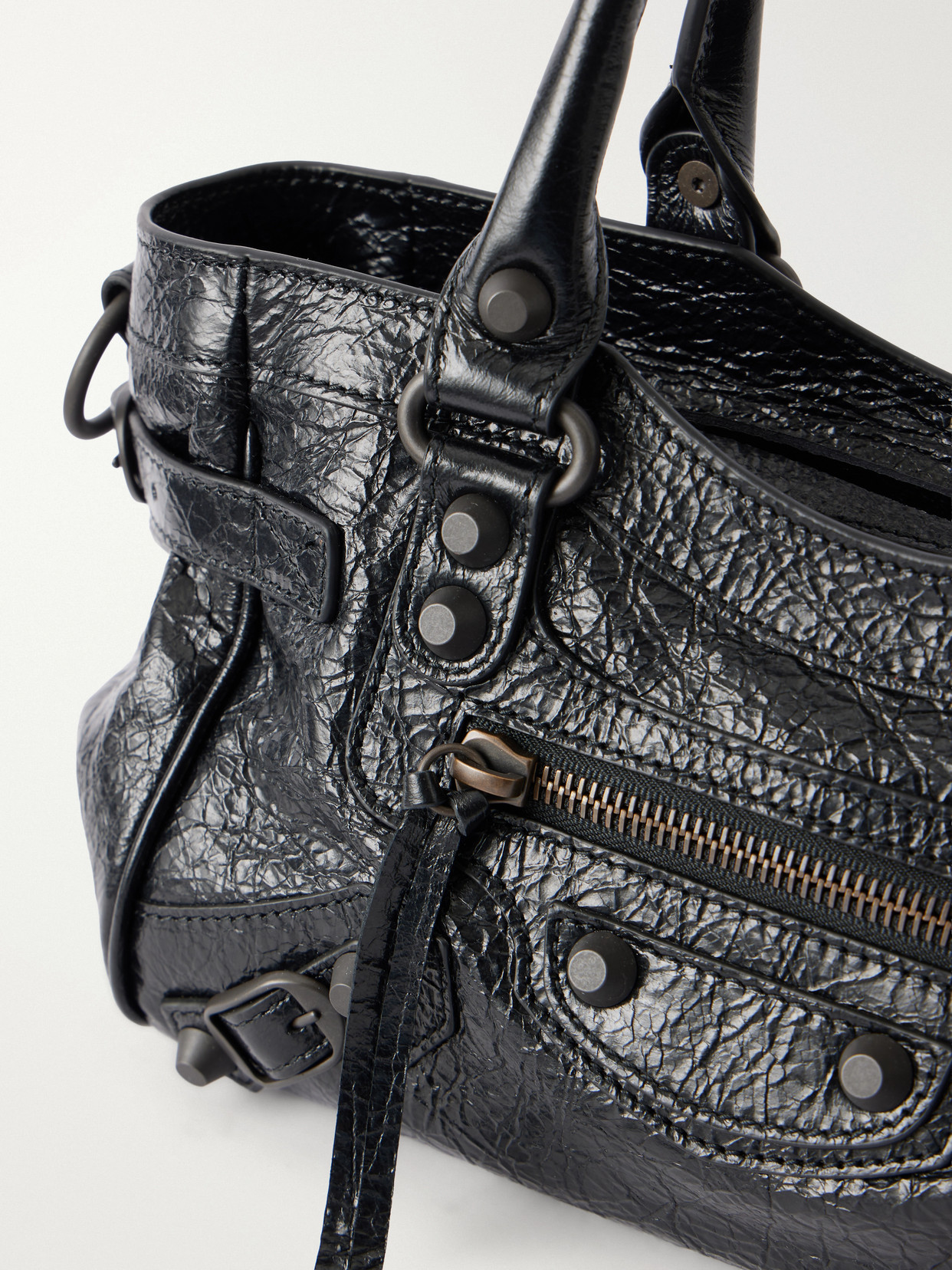 Le City East/West Mini Crinkled Leather Tote