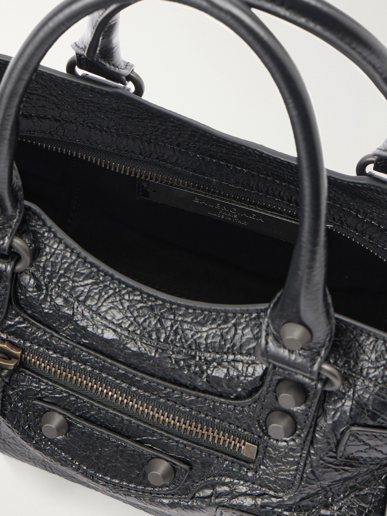 Le City East/West Mini Crinkled Leather Tote