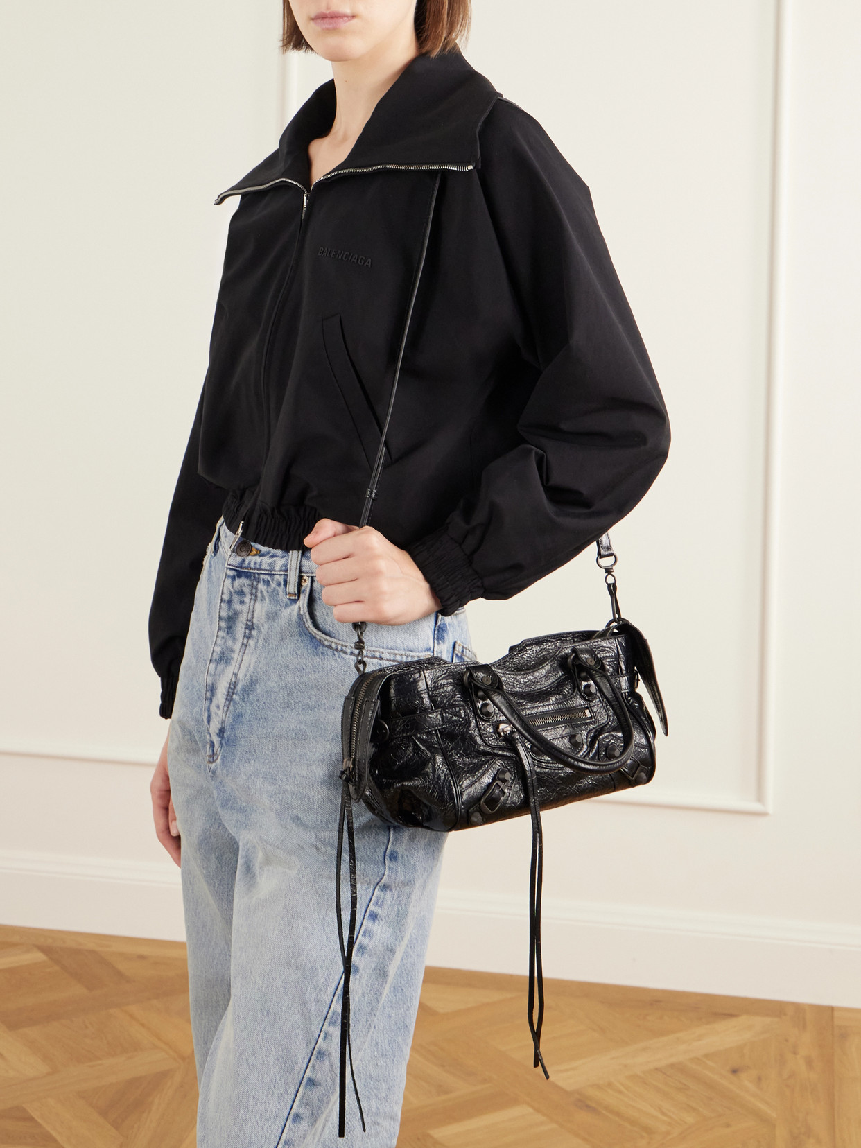Le City East/West Mini Crinkled Leather Tote