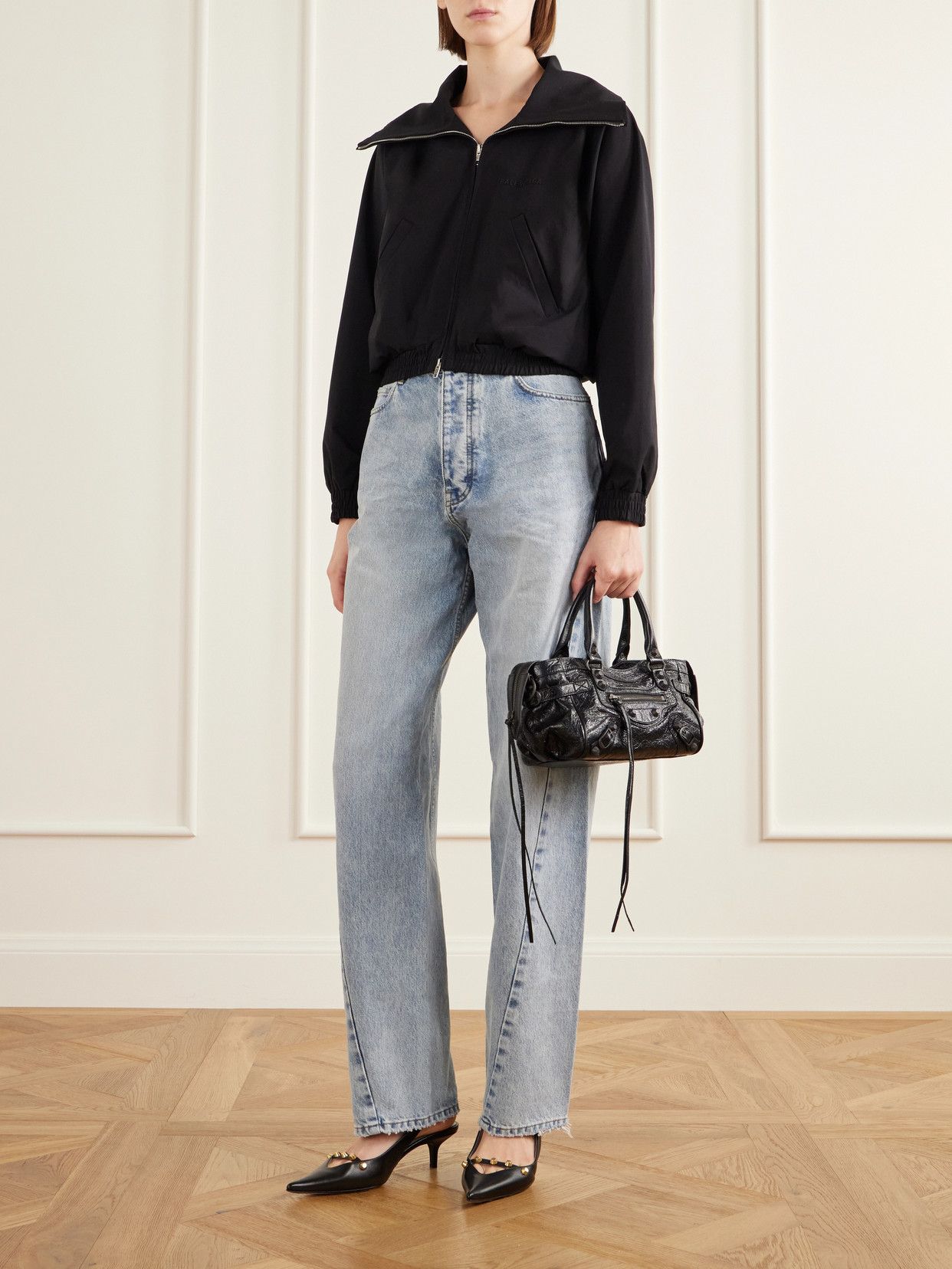 Le City East/West Mini Crinkled Leather Tote