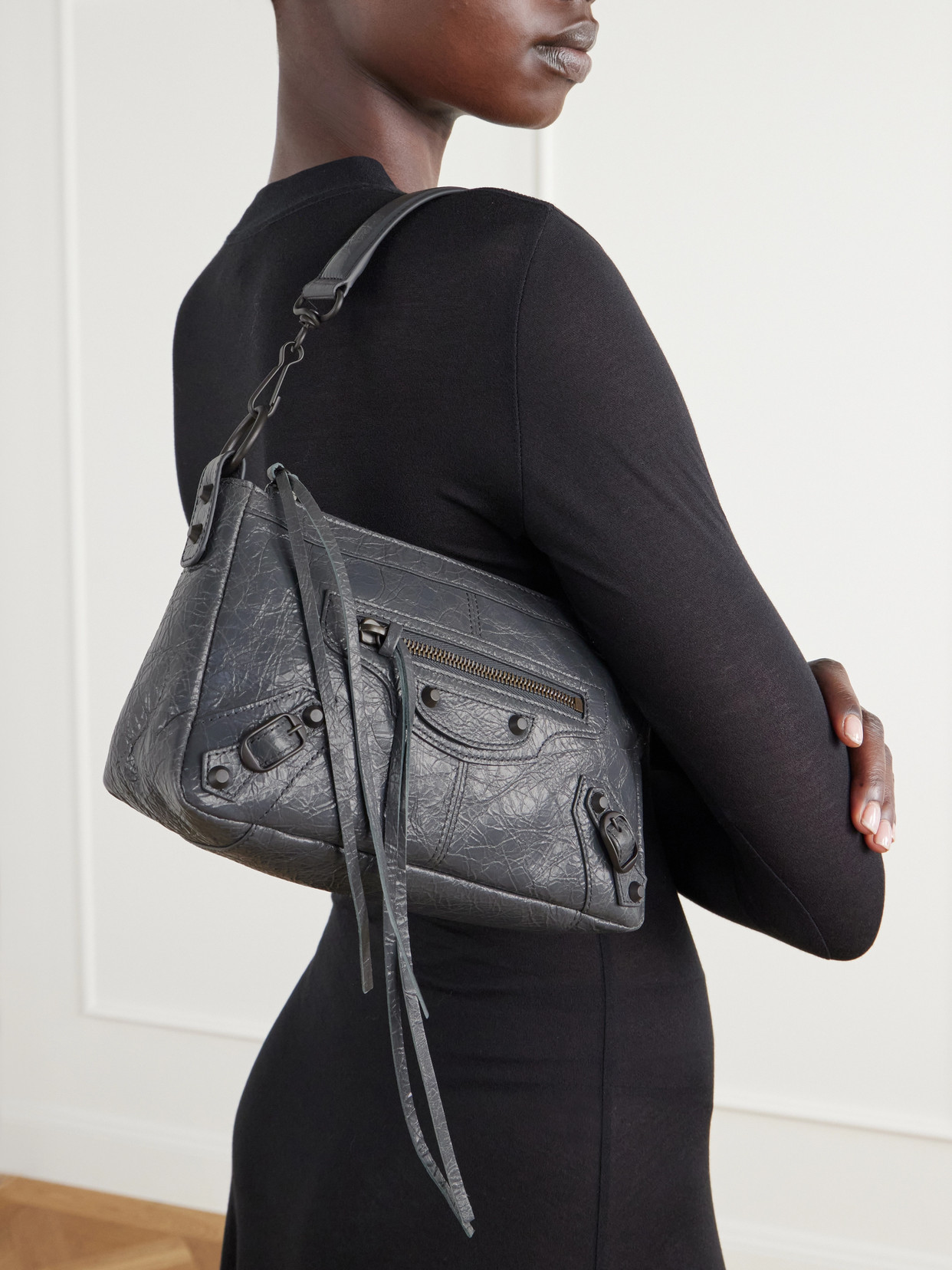 Le City Moto Mini Crinkled-Leather Shoulder Bag