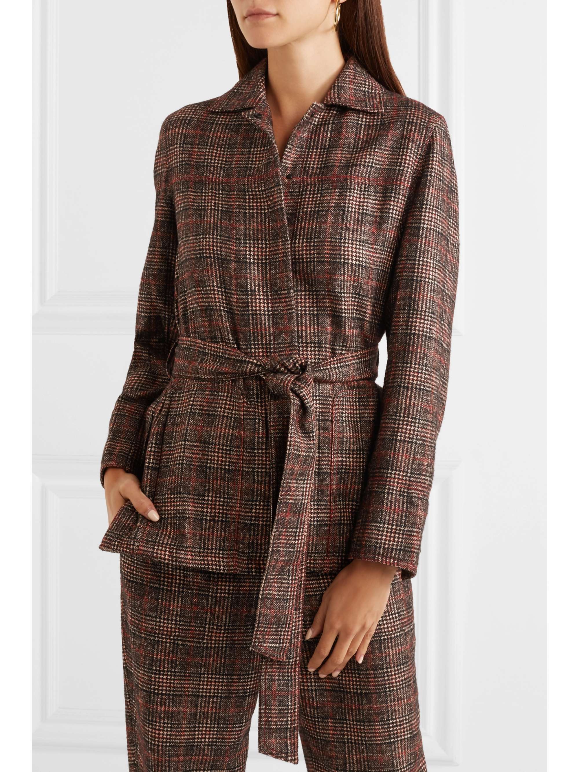 AKRIS Belted checked wool jacket