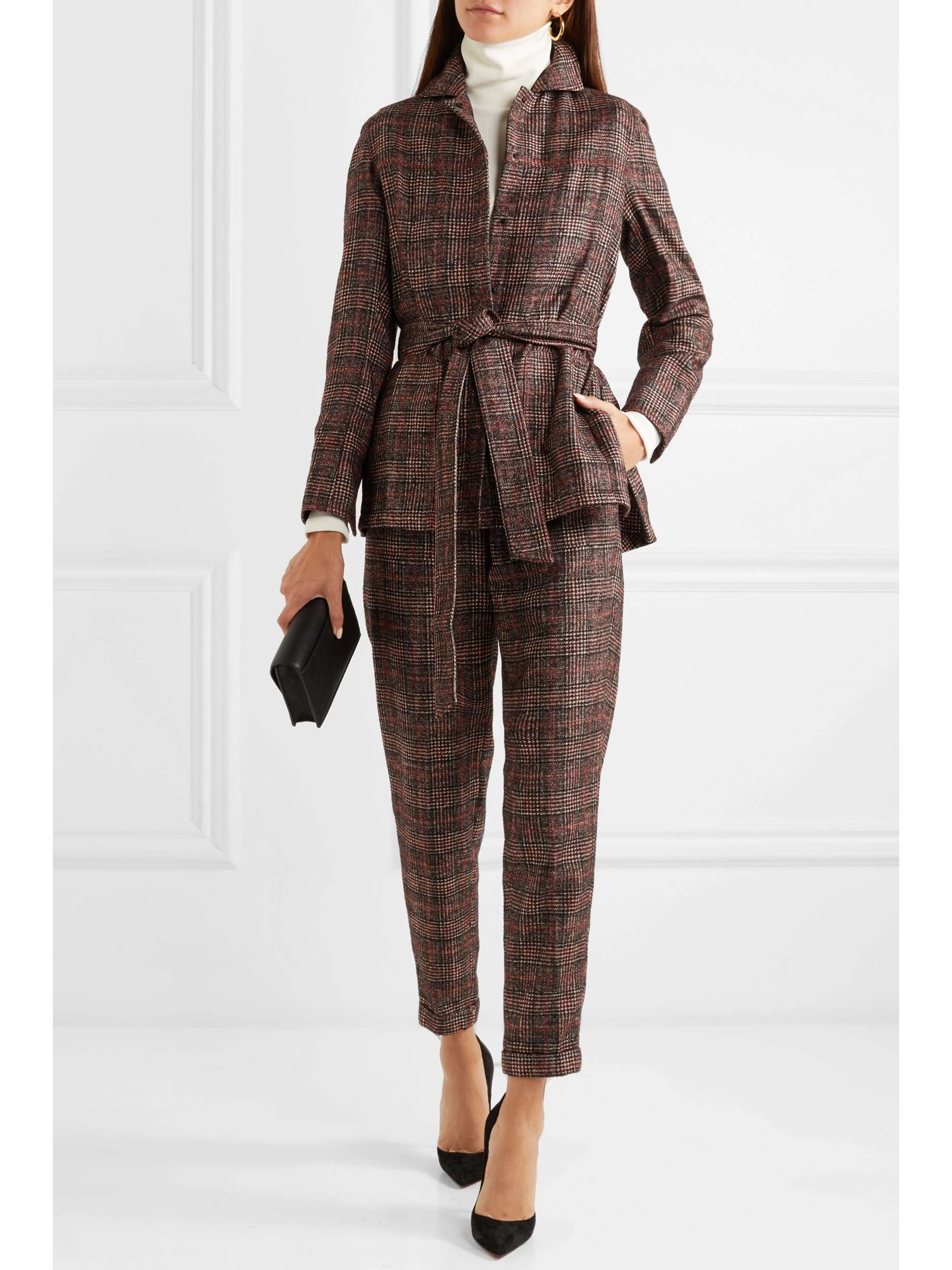 AKRIS Belted checked wool jacket
